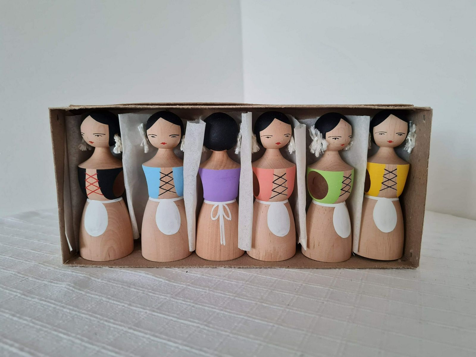 Vintage Erzgebirge Folk Art Hand Painted Set 6 Napkin Rings In Original Box 80s photo buy