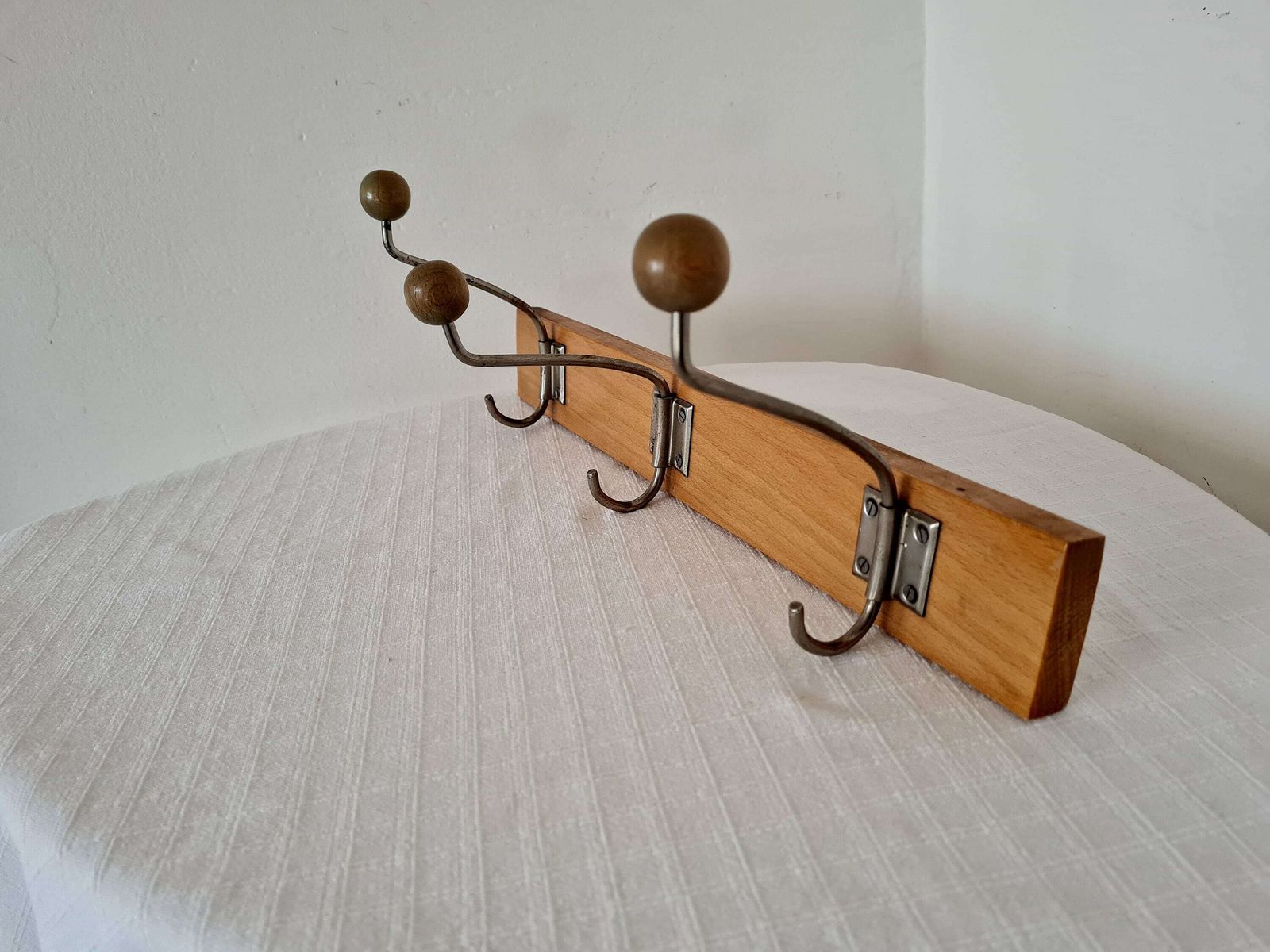 Vintage Mid Century Modern Wooden Wall Hanger With 3 Hooks Wooden Coat Hanger Wall Panel photo vintage