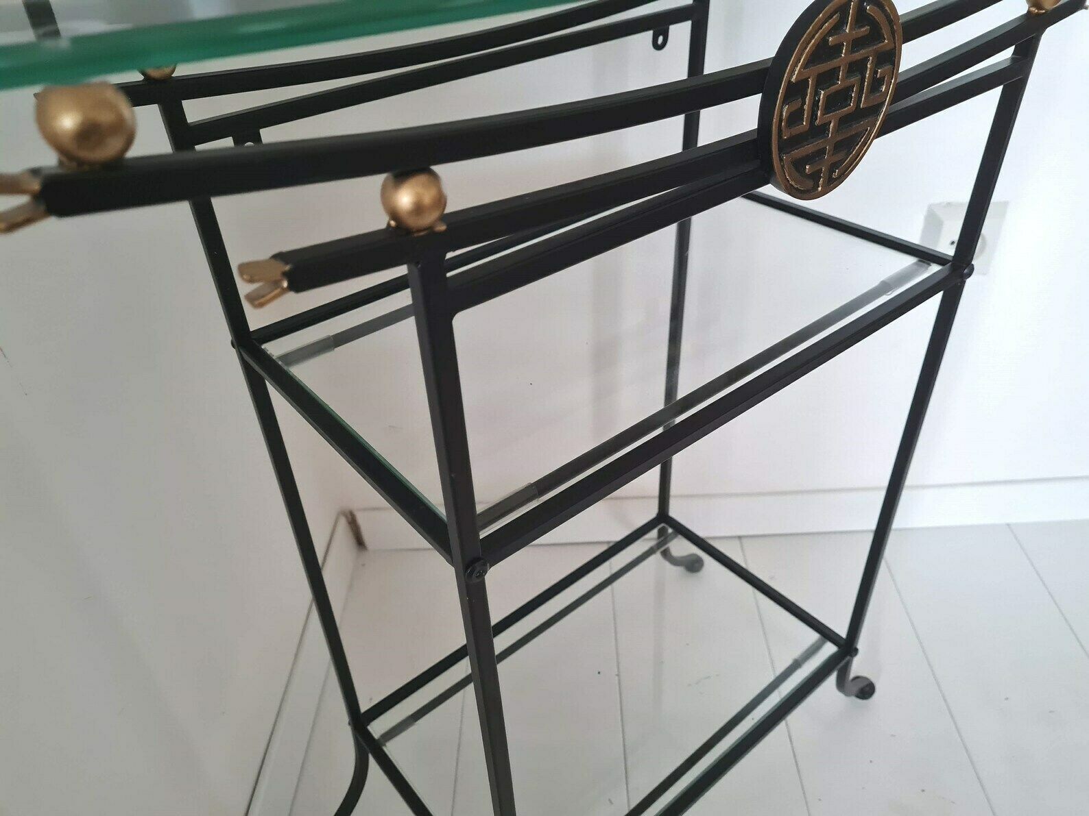 Vintage Metal And Glass Dressing Table With Mirror In Asian Style photo vinterior