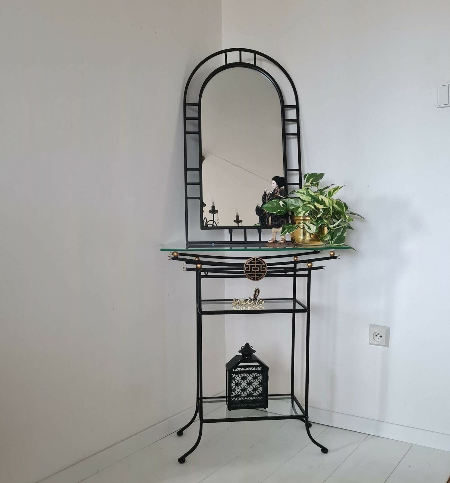 Vintage Metal And Glass Dressing Table With Mirror In Asian Style photo vintage