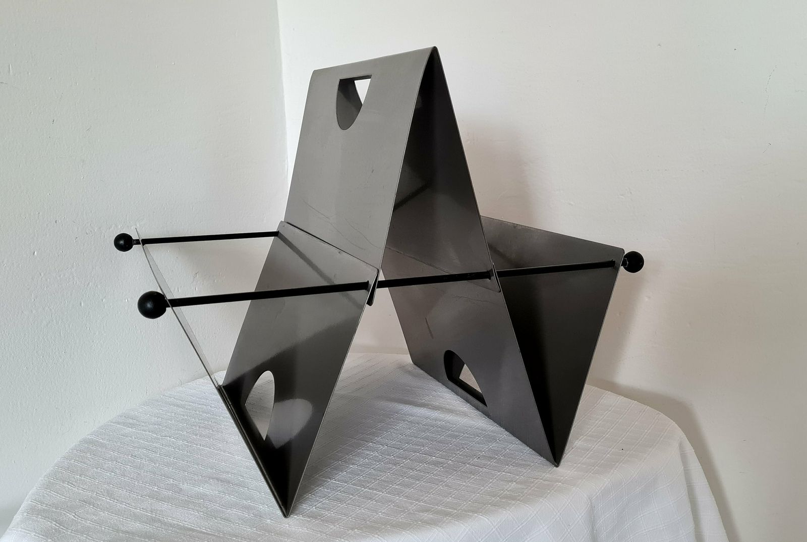 Vintage Memphis Milano Period Grey Magazine/ Vinyl Rack Italian Postmodern Sottsass Style