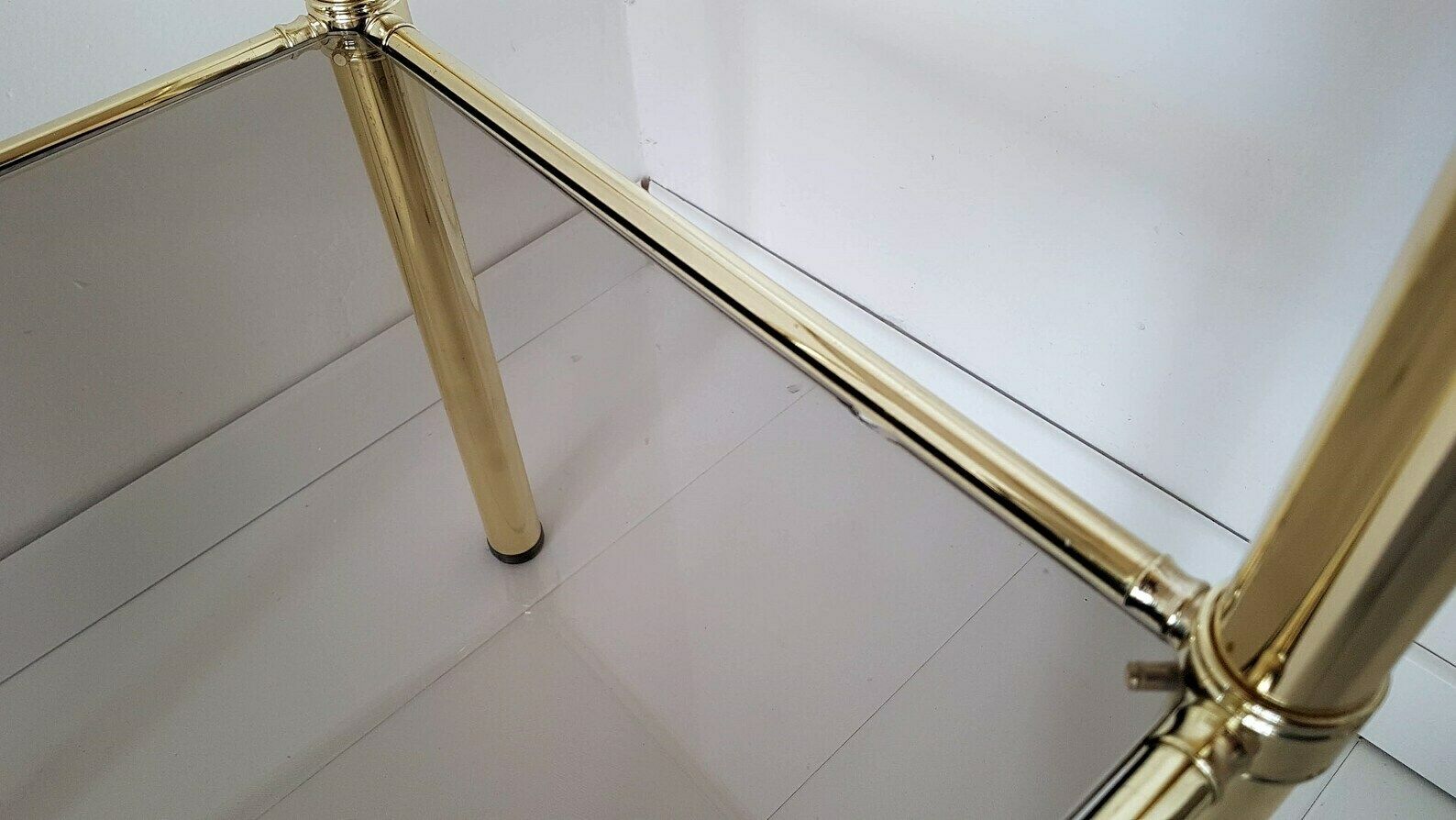 Vintage Hollywood Regency 80s Shelf Gold Brass 2 Smoked Glass Mcm photo buy