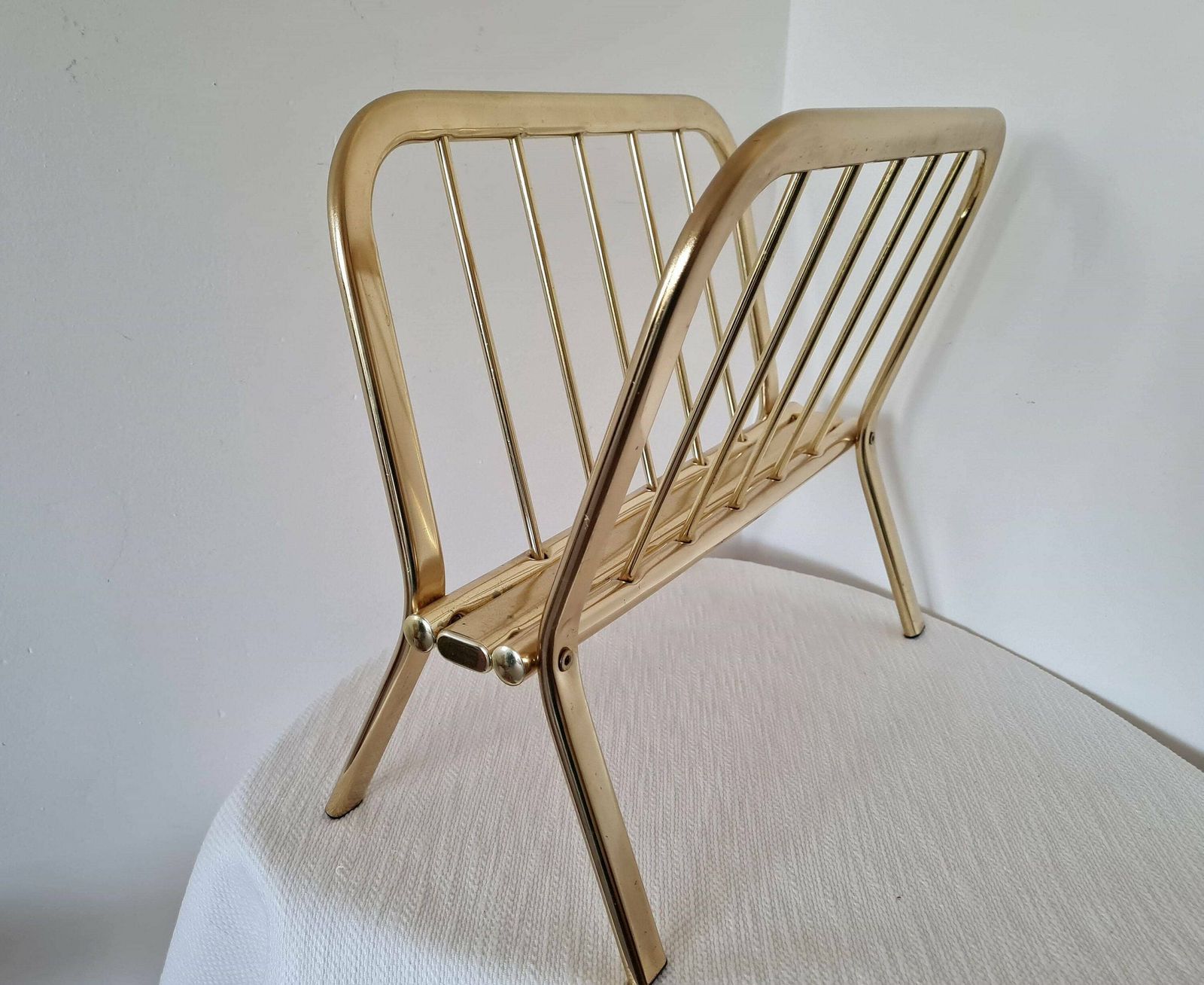 Vintage Mid Century Modern Hollywood Regency Metalen Tijdschriftenrek In Goud photo furniture