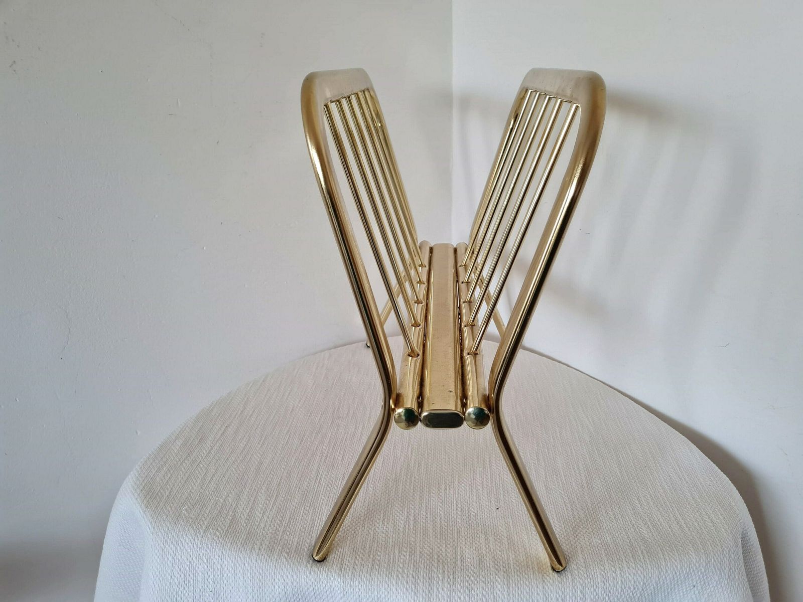 Vintage Mid Century Modern Hollywood Regency Metalen Tijdschriftenrek In Goud photo vintage