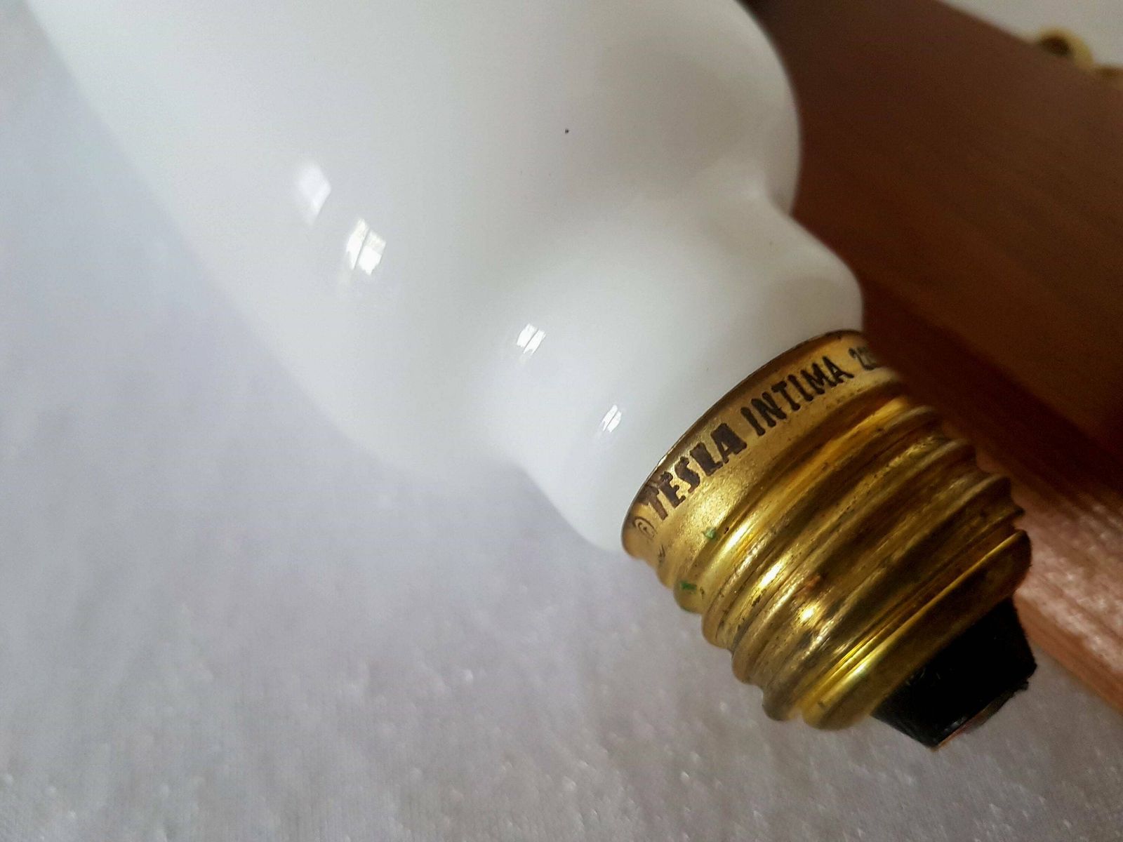 Vintage Dual Table Lamp Opal Glass And Wood Czechoslovakia 60's With Original Tesla Intima Lamps 225v 40w 27 E photo vinterior