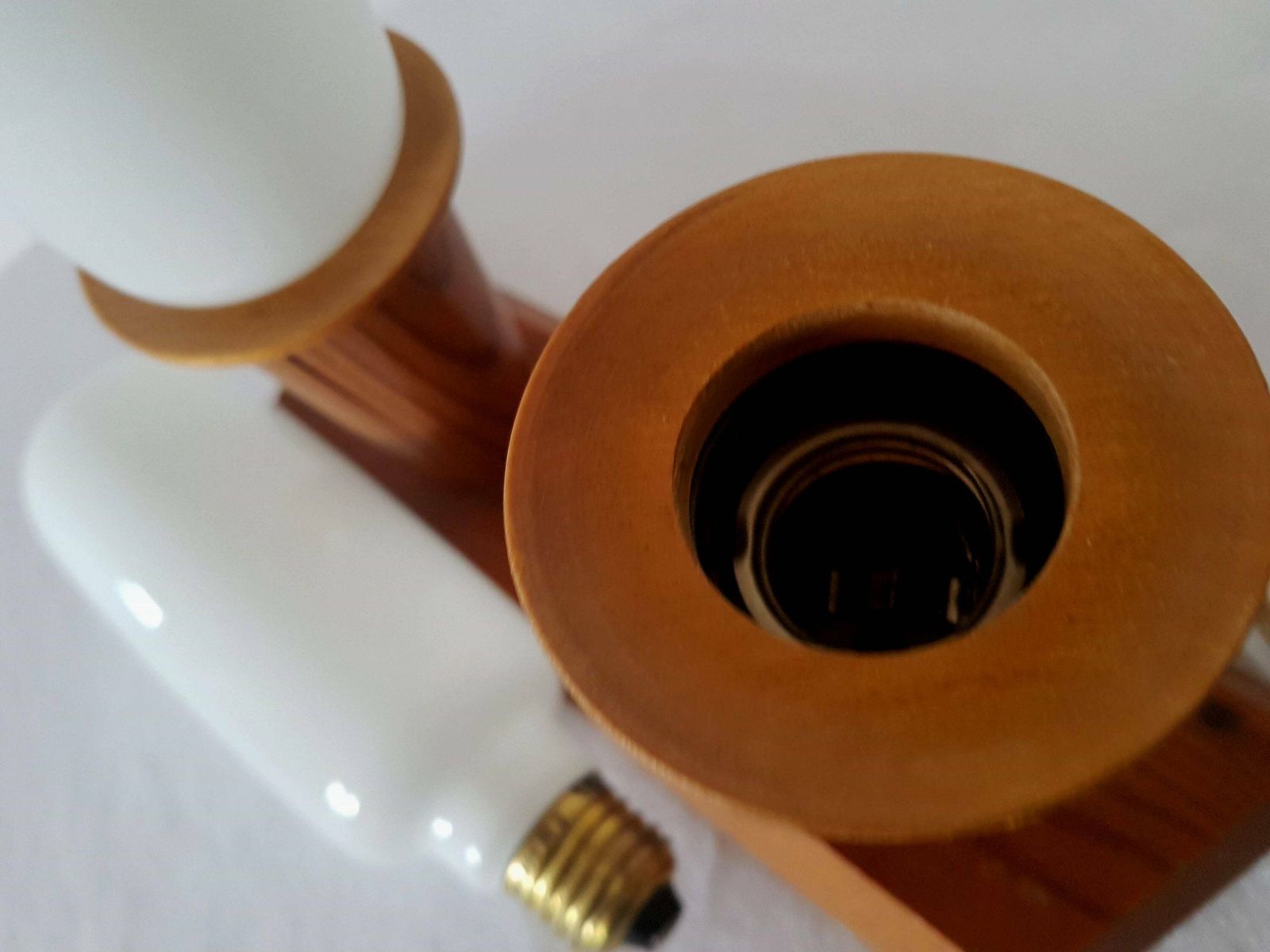 Vintage Dual Table Lamp Opal Glass And Wood Czechoslovakia 60's With Original Tesla Intima Lamps 225v 40w 27 E photo buy