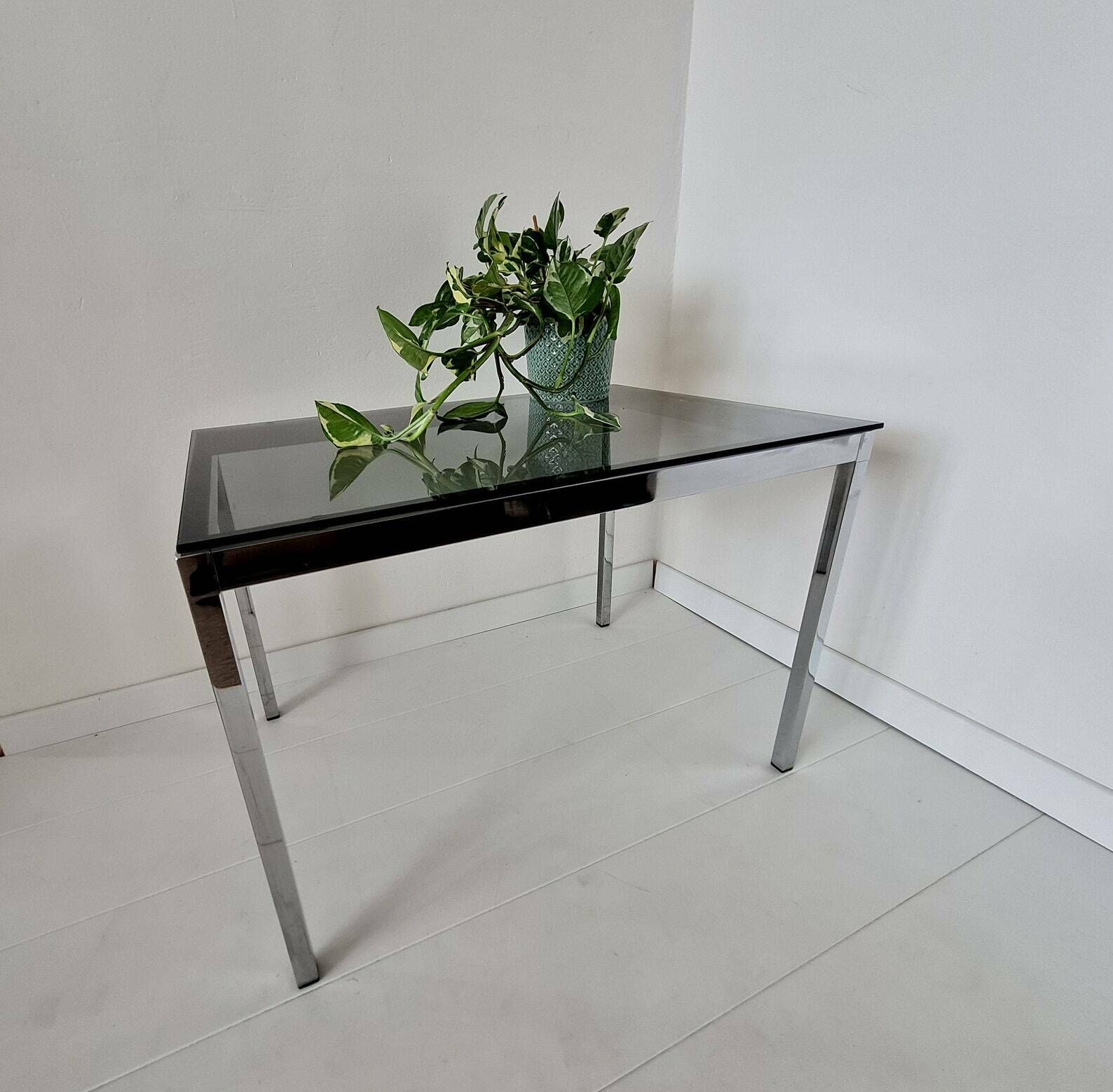 Vintage Mid Century Modern Chrome And Smoked Glass Table