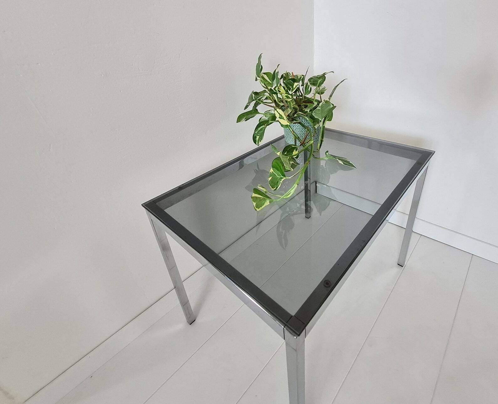 Vintage Mid Century Modern Chrome And Smoked Glass Table photo furniture