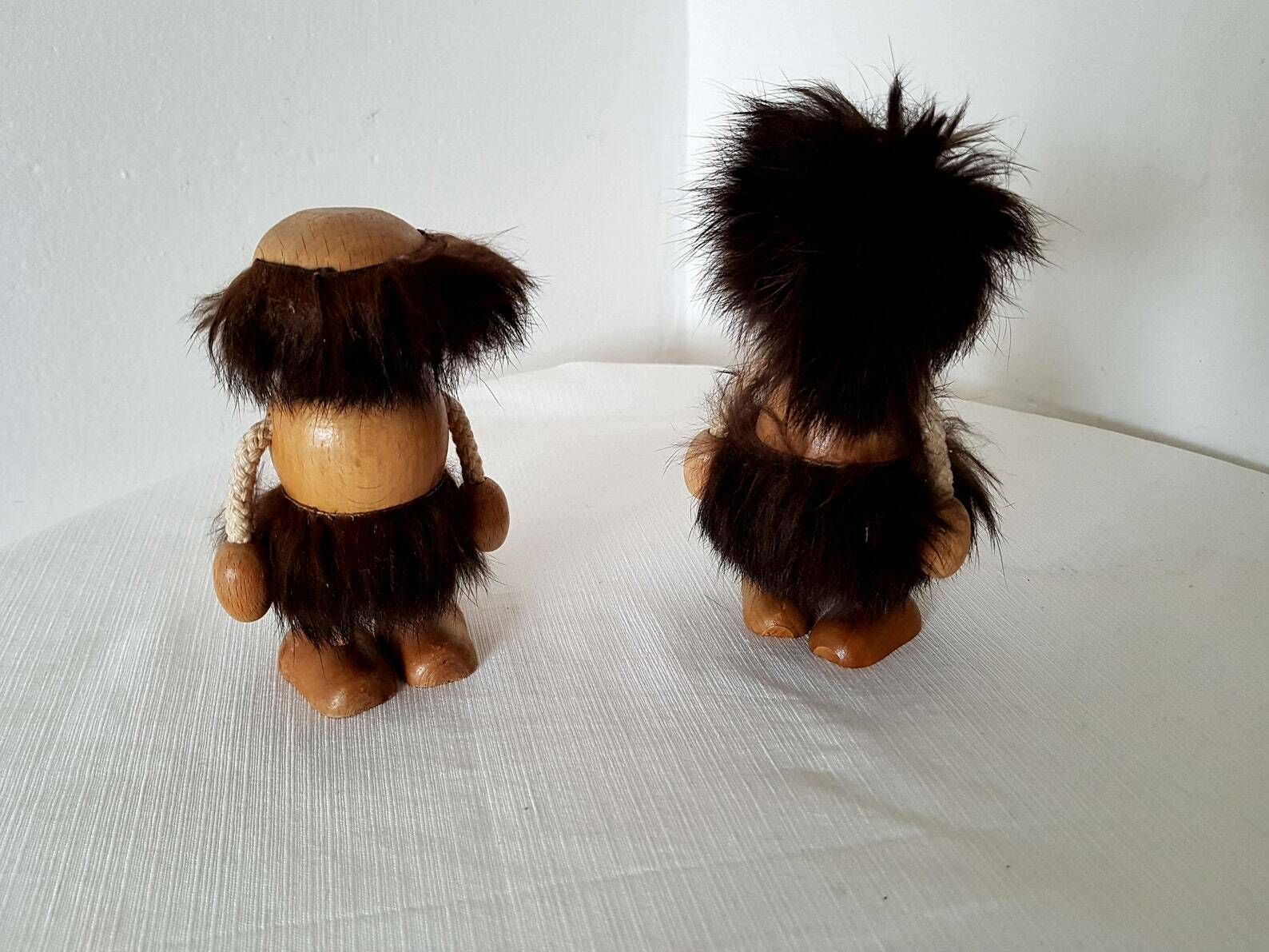Vintage Wooden Couple Figures Handmade Design 70s photo Home Decor