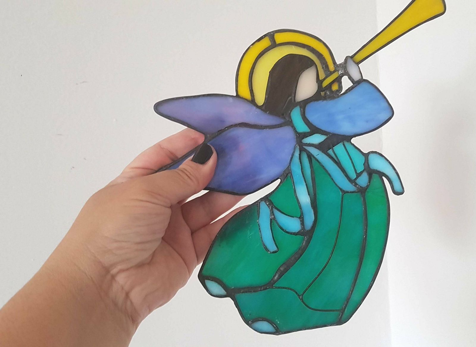 Vintage Tiffany Angel Glas In Lood Raamhanger