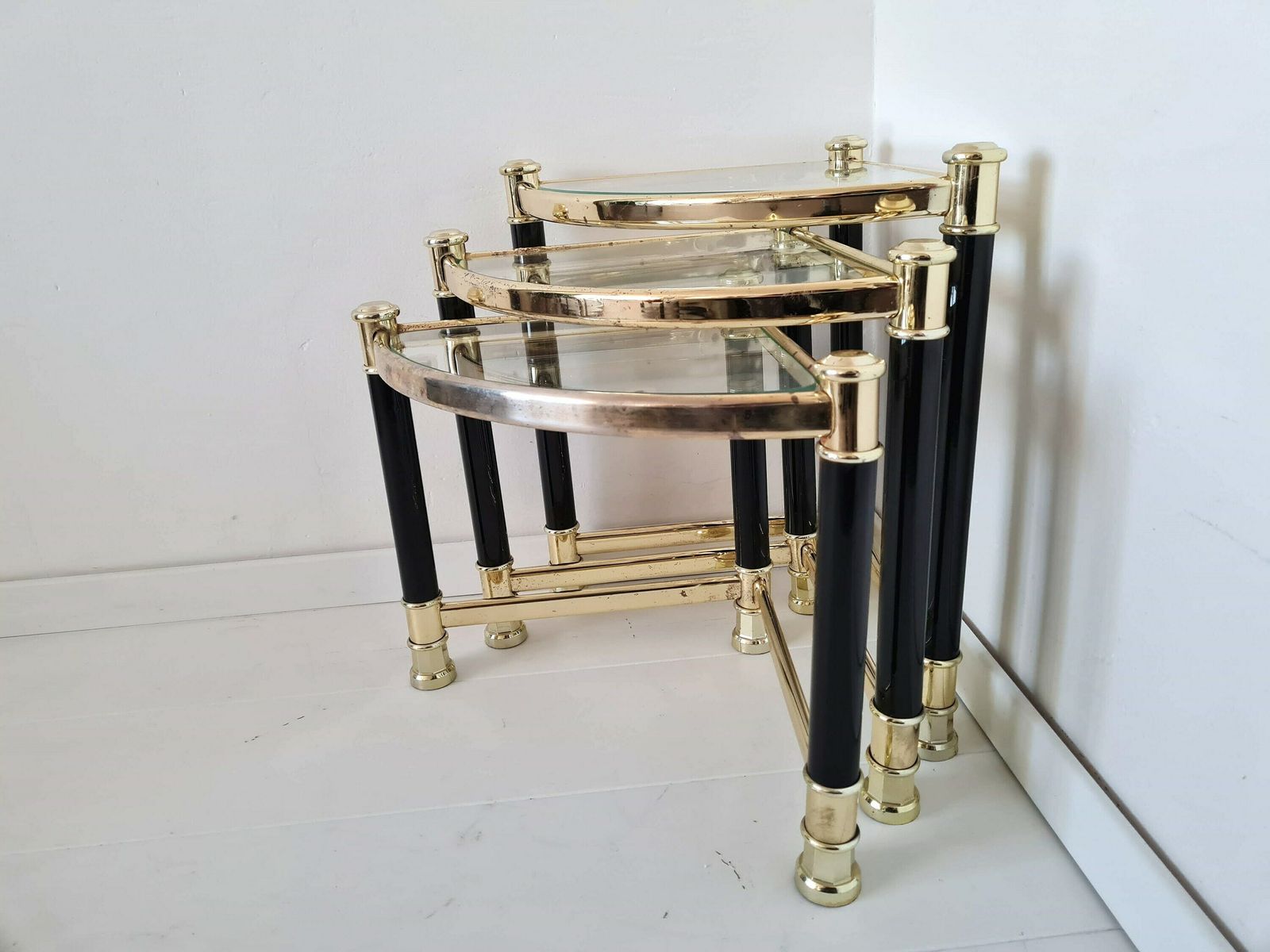photo for sale Vintage Mid Century Modern Chrome And Glass Nesting Table Set Of 3