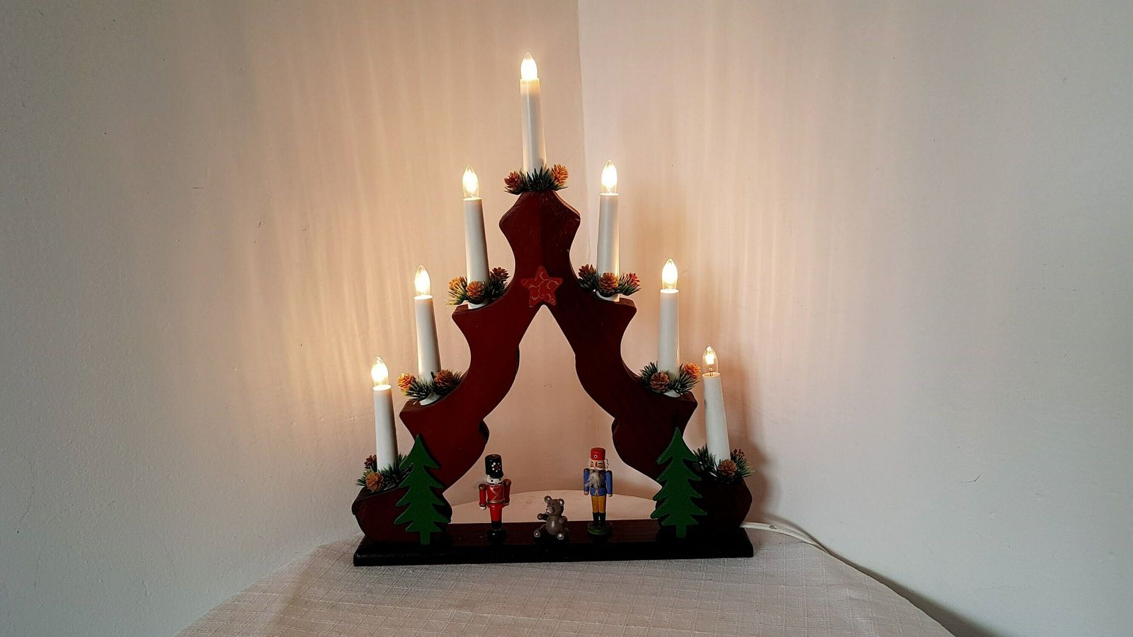 photo for sale Vintage German Wooden Christmas Candle Bridge With Electric Candles