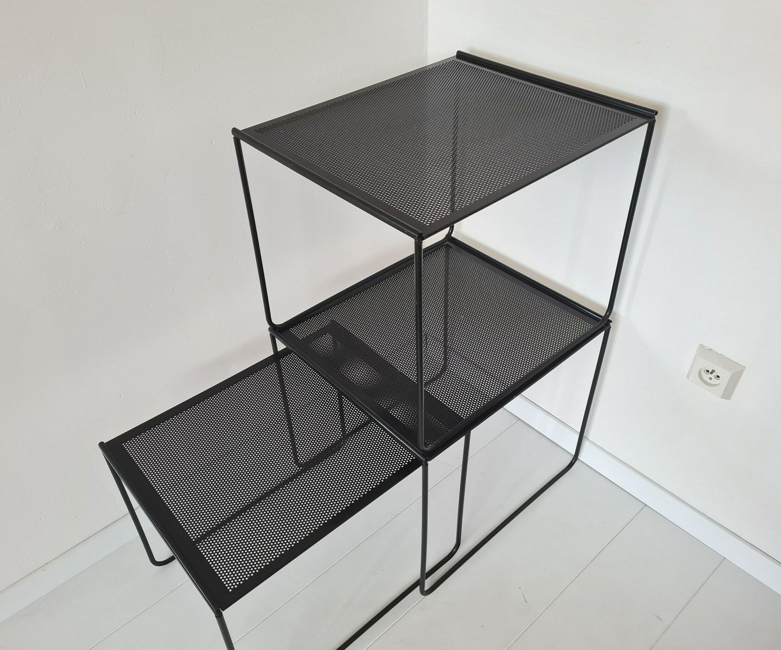 Vintage Post Modern Nesting Perforated Tables Set Of 3 photo vinterior