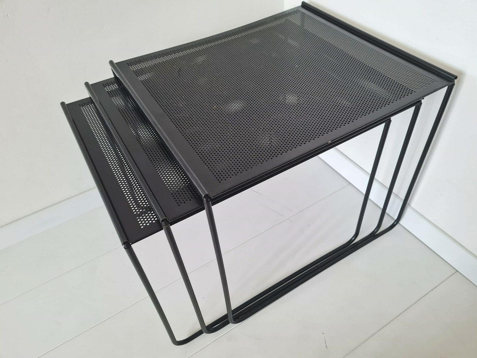 photo for sale Vintage Post Modern Nesting Perforated Tables Set Of 3