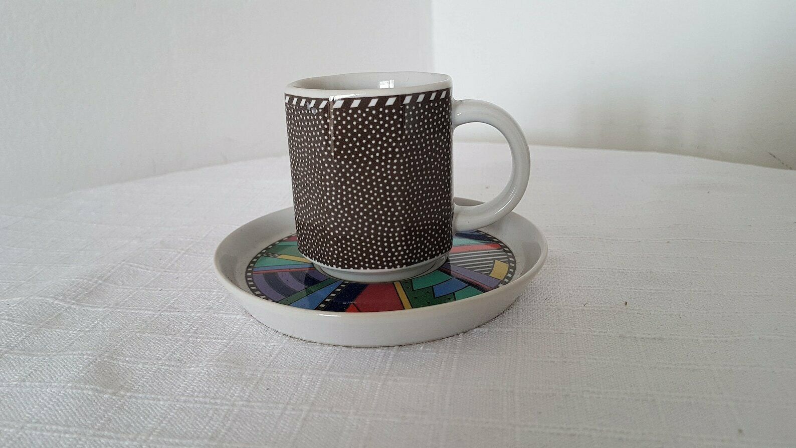 Vintage Rosenthal Memphis Milano Style Porcelain Set Of 2 Coffee Cup And Saucer 80s photo furniture