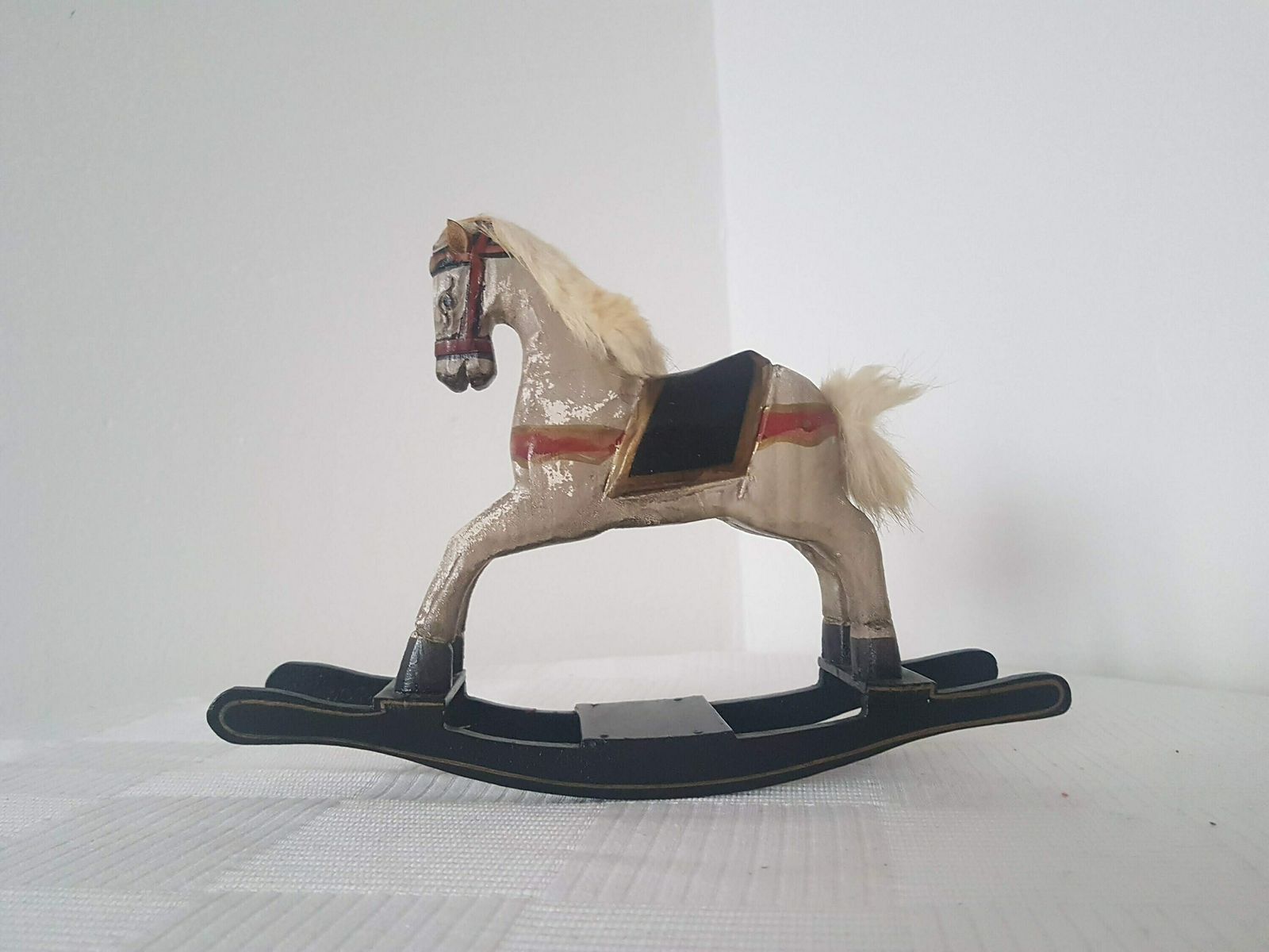 photo for sale Retro Antique Rocking Horse Toy Decorativ For The Table Hand Carved Wooden Christmas Ornaments Old World Christmas Tree Holiday Decor