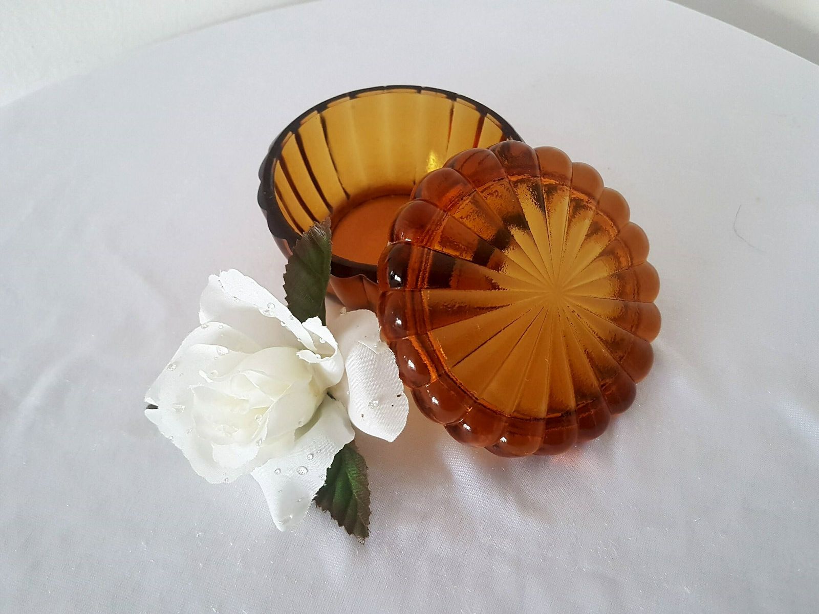 photo for sale Bohemian Art Deco Amber Glass Powder Can Dose Schlevogt Hoffmann Excellent Condition