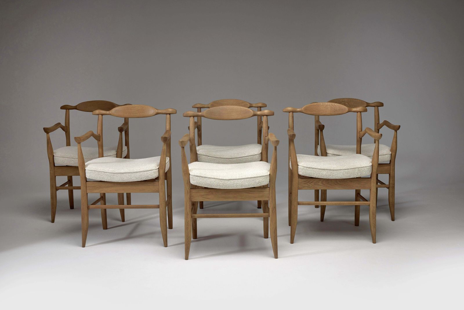 Set Of Six “Fumay” Dining Armchairs By Guillerme Et Chambron, France 1960s photo for sale
