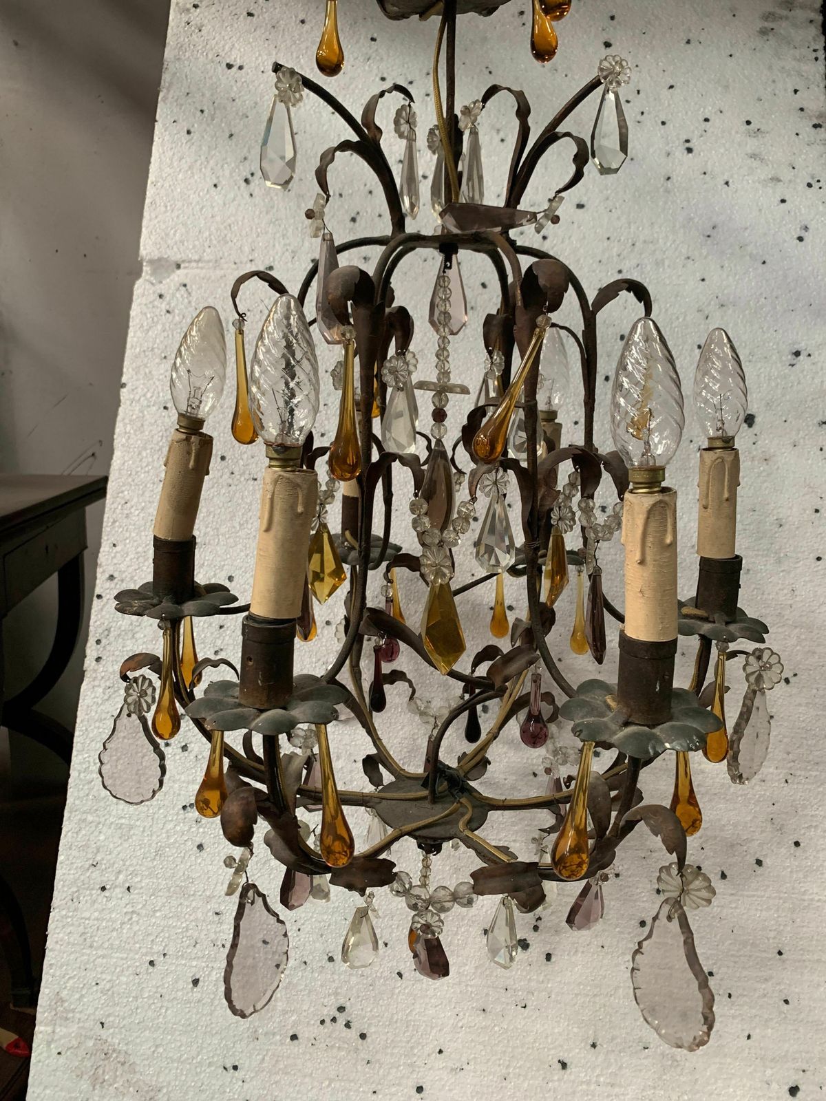 Louis XV Style Cage Chandelier With Pendants And Drop Of Water XX Century photo for sale