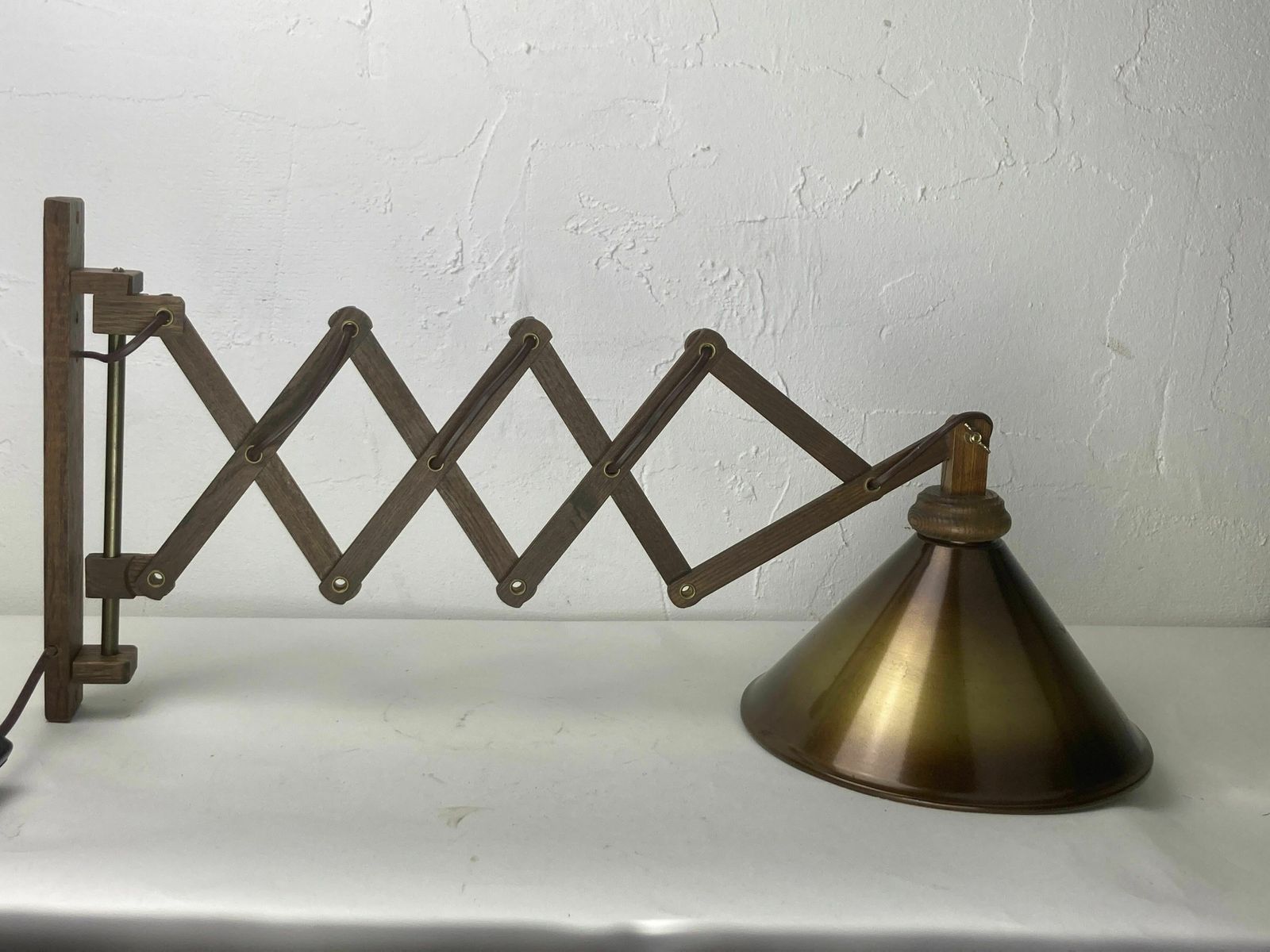Midcentury Wood And Brass Scissor Wall Lamp, Dutch 1960s photo furniture