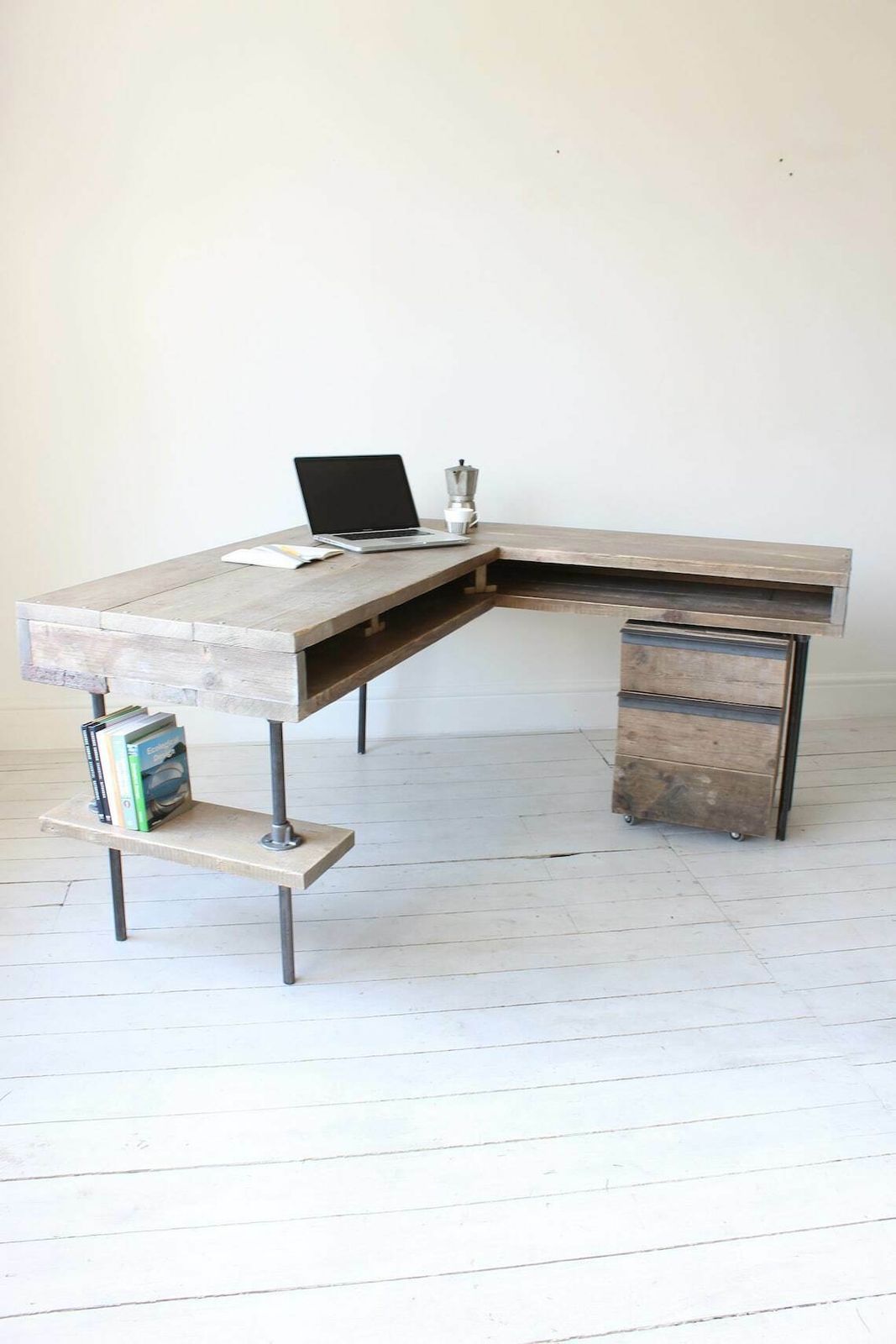 Katy Reclaimed Scaffolding Board Drawer Unit On Castors With Dark Steel Angular Handles   Filing/Bedside/ Cabine photo furniture