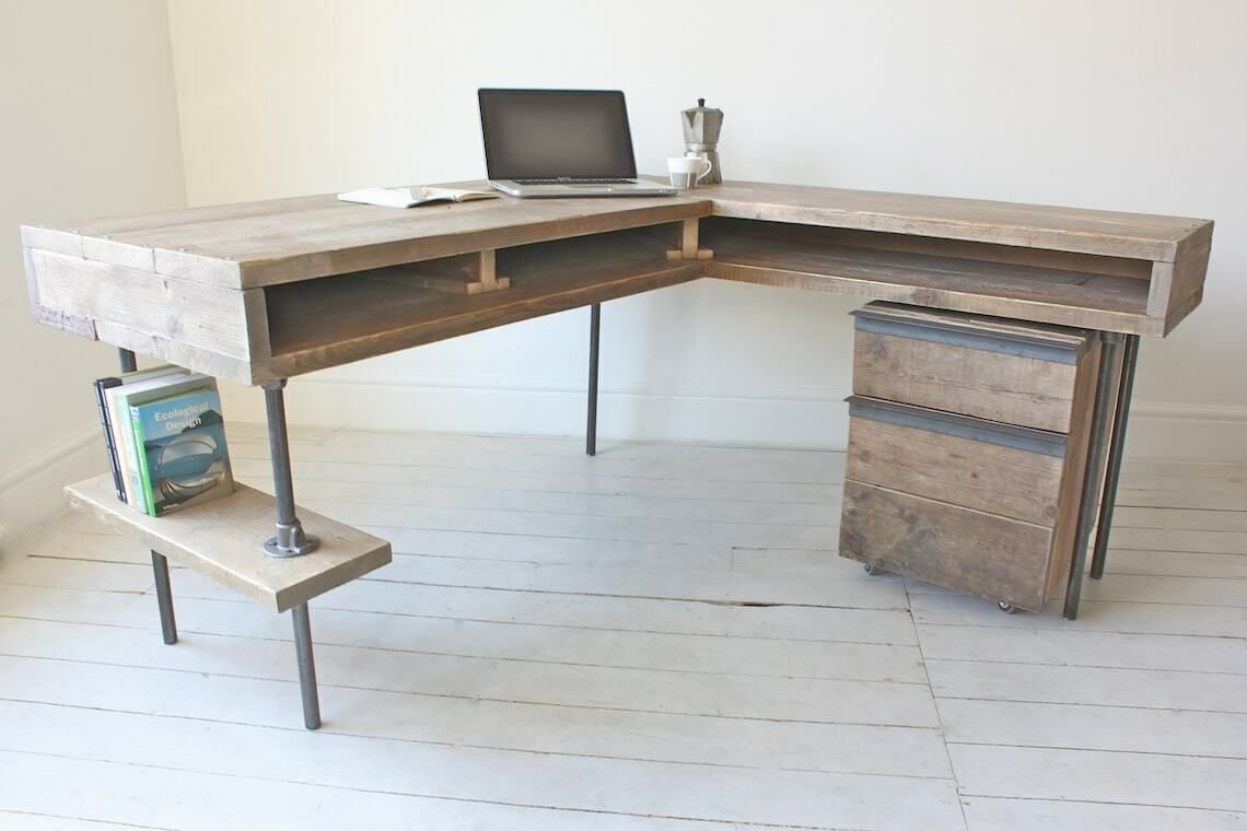Katy Reclaimed Scaffolding Board Drawer Unit On Castors With Dark Steel Angular Handles   Filing/Bedside/ Cabine photo Furniture