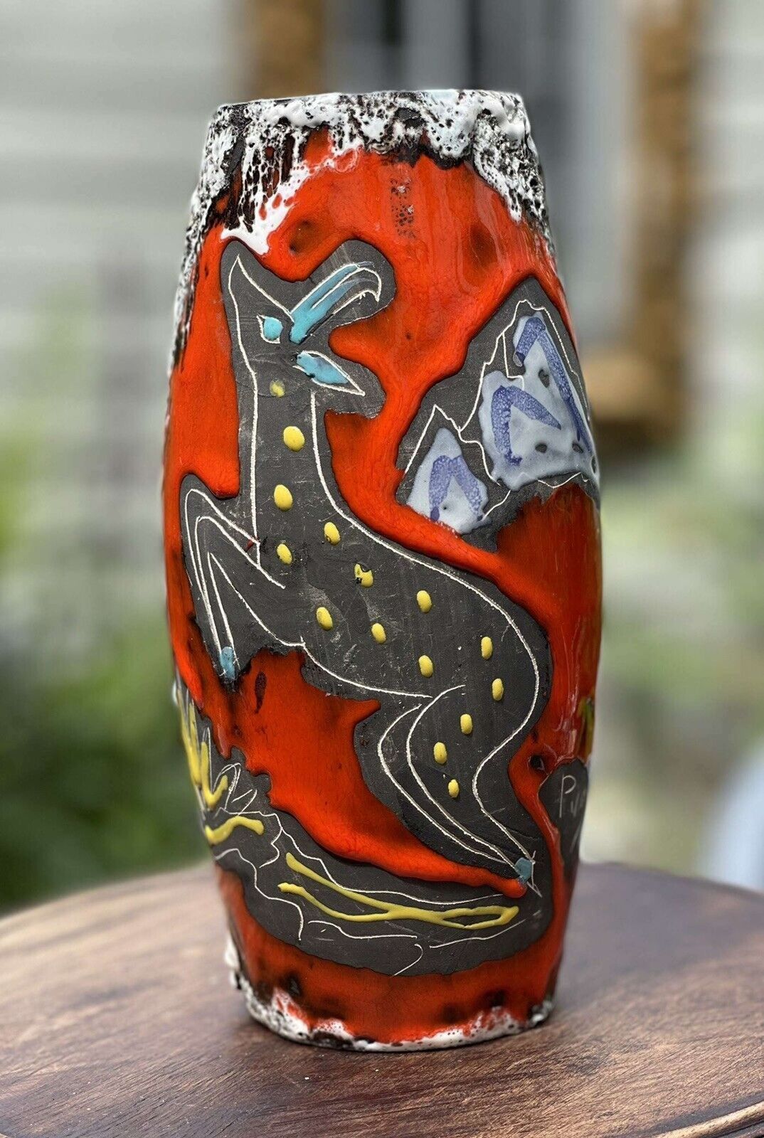 1950’s Ceramic Fiorini Pugi Vase Sea Foam Glaze. photo Home Decor