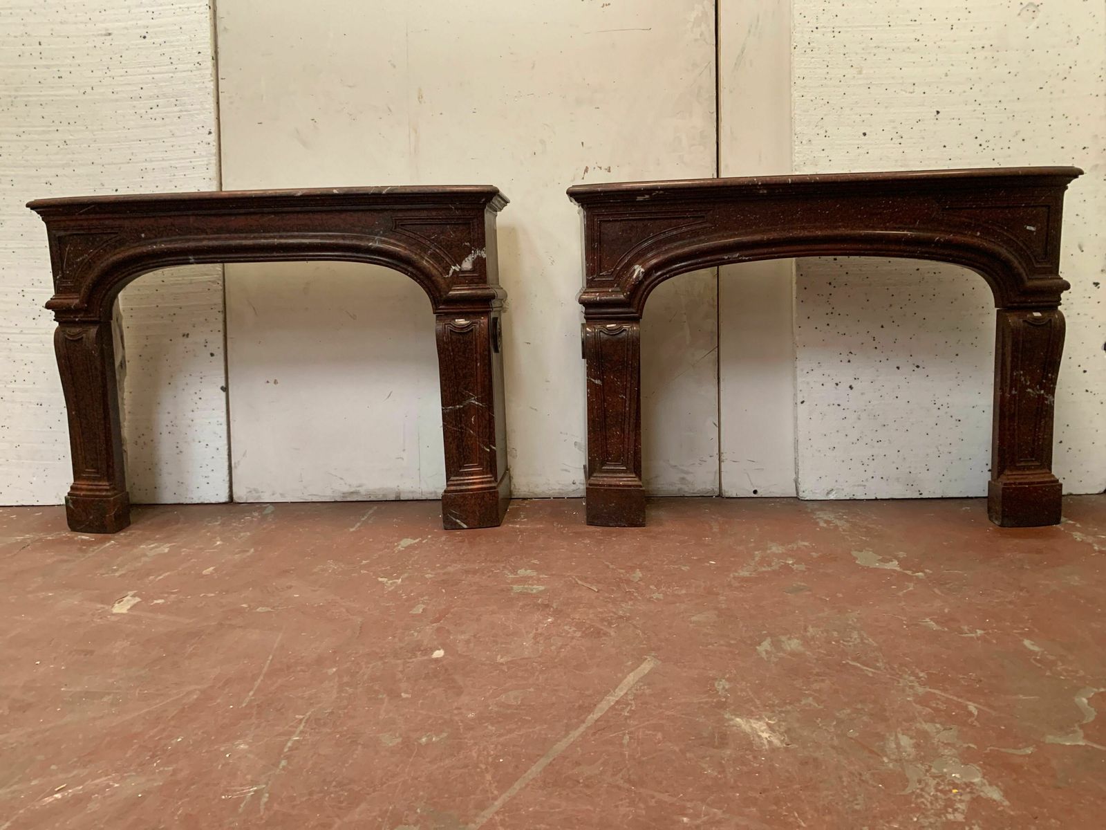 Pair Of Louis XIV Style Fireplaces In Cherry Red Marble. XIX Century photo for sale