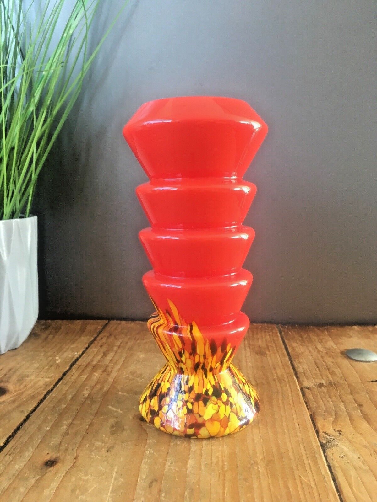 Art Deco Red Tango Kralik Ernst Steinwald Stepped Layered Spatter Glass Vase photo buy