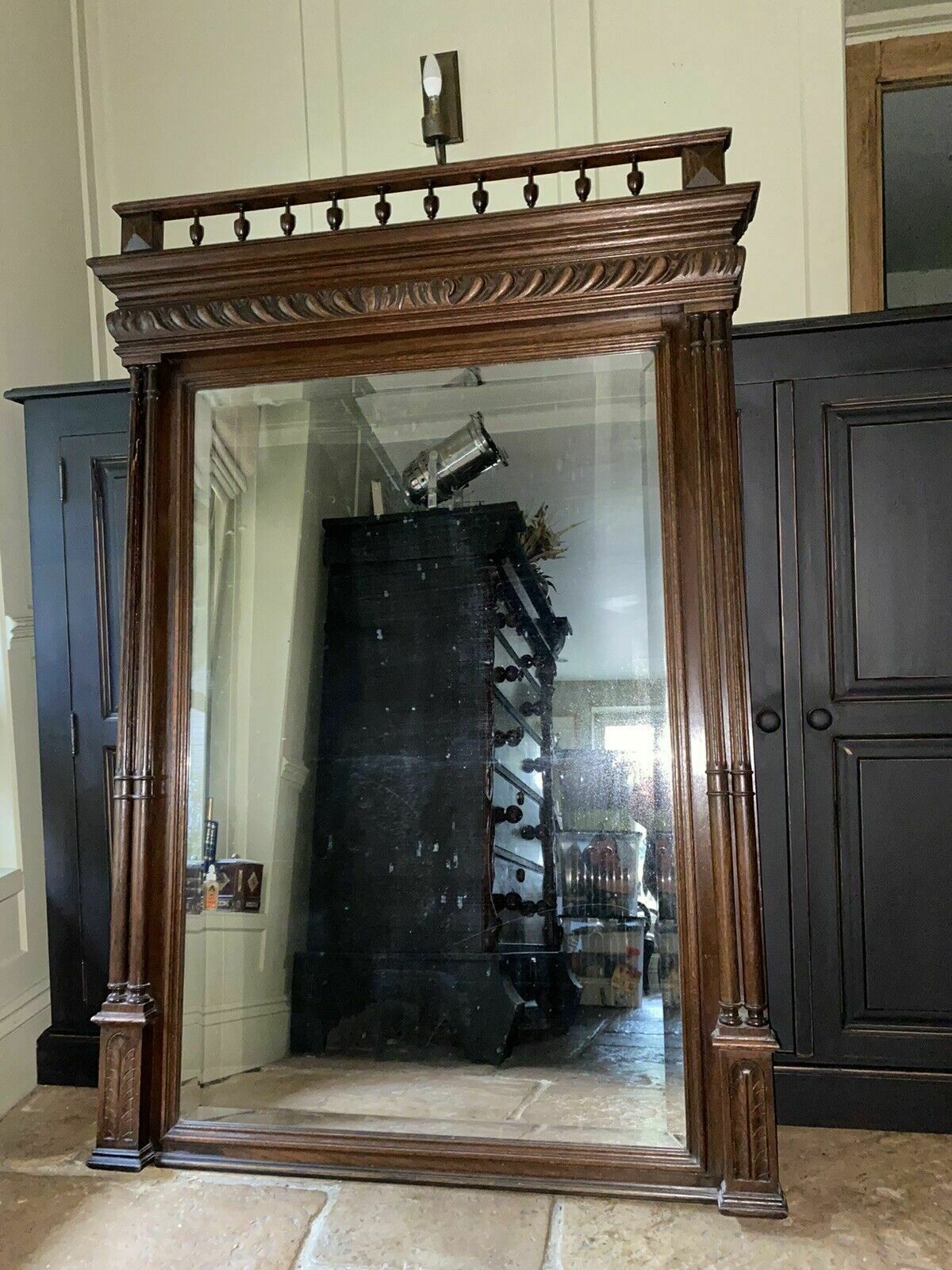 Large Antique French Oak Henri Style 3/4 Length Hall Wall Mirror photo Home Decor