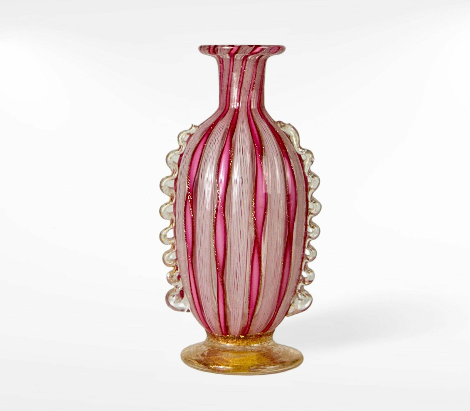 Murano Zanfirico Filligrana Glass Vase Pink With Gold Inclusion