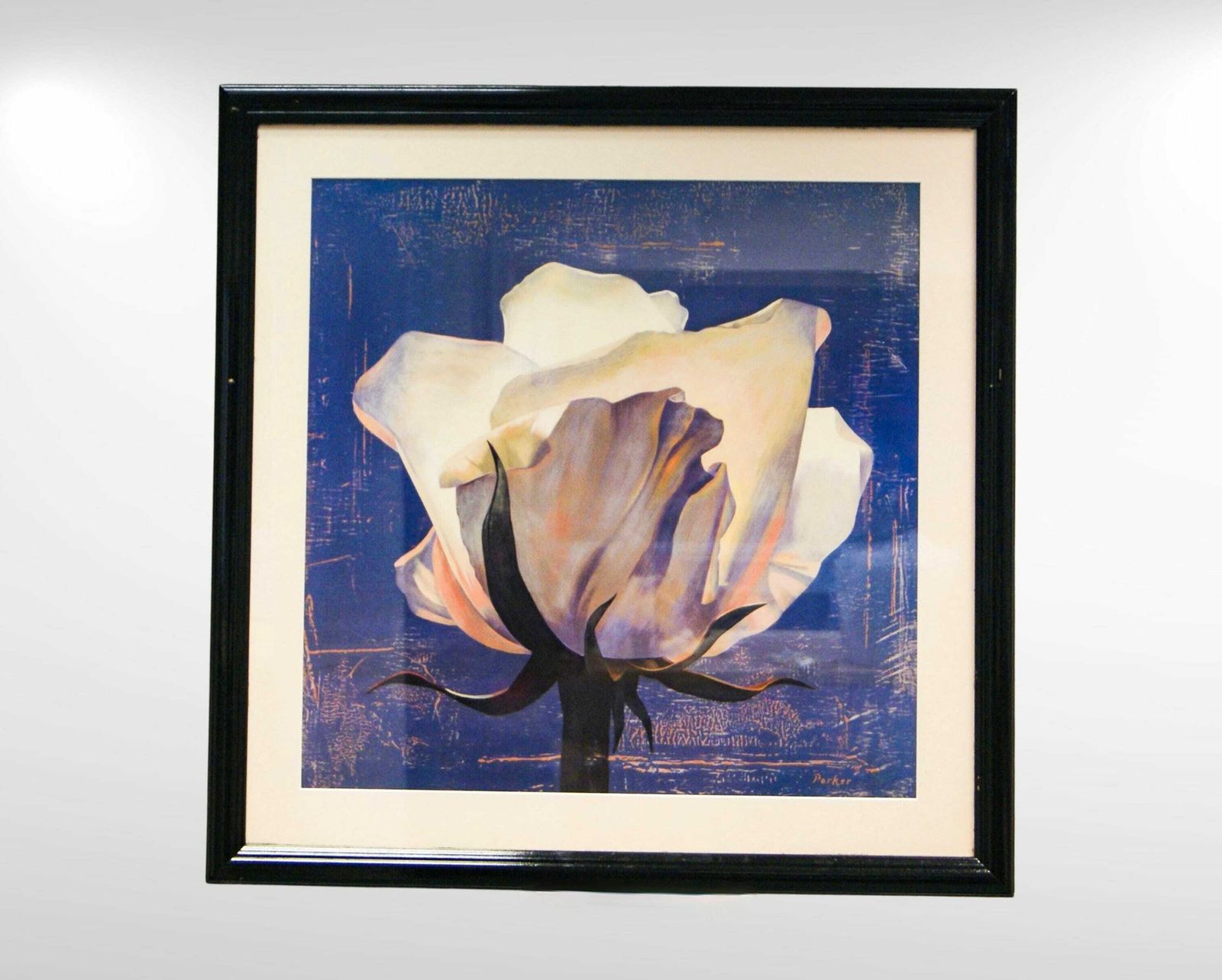 Set Of 2 Framed Art Prints Curtis Parker Glowing Magnolia & Glowing White Rose 78cm Sq Circa 1970s photo 650.0