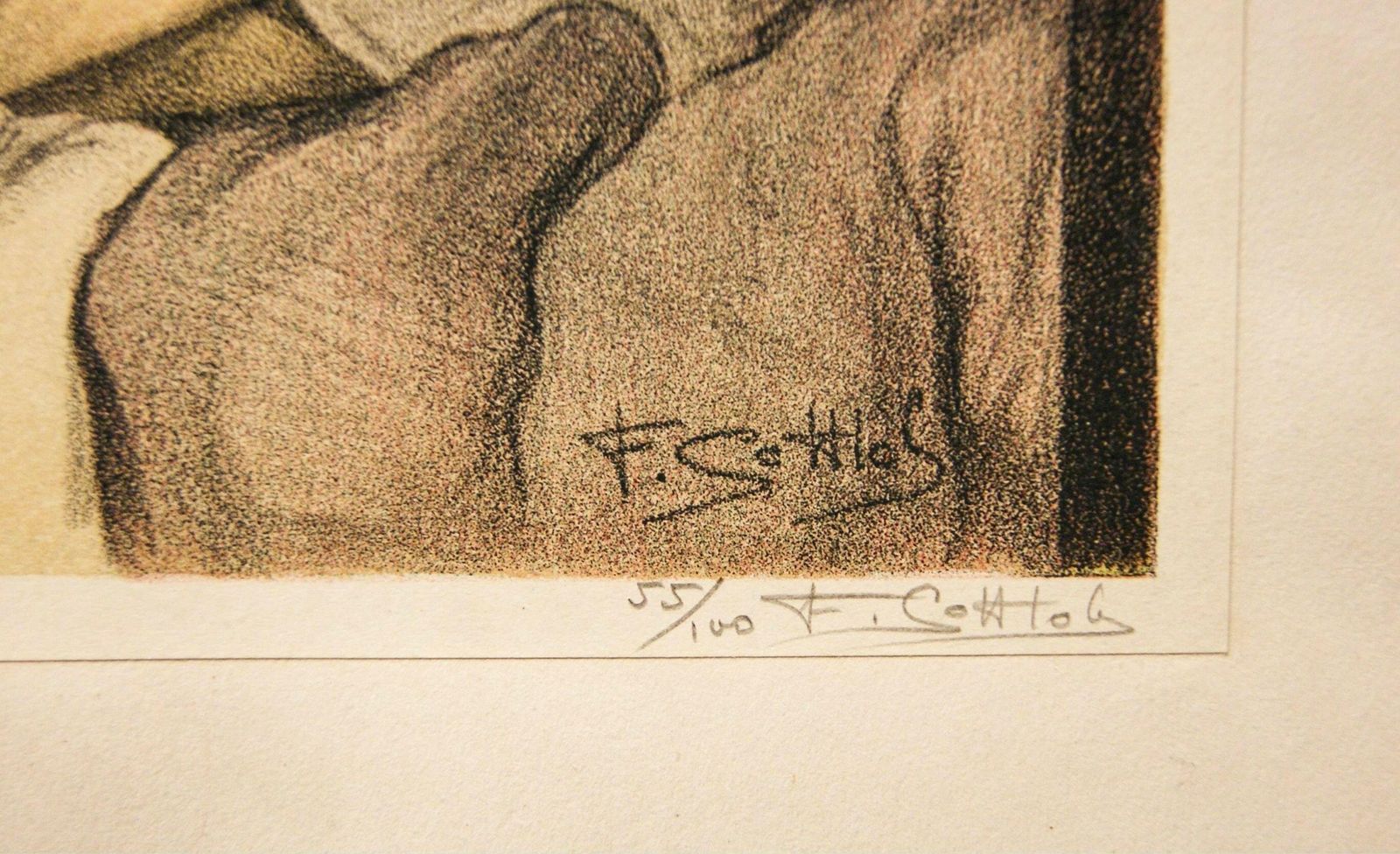 1930s Lesbian Couple Semi Nude Painting, Colour Lithograph On Paper 55/100 Artist Signed photo 1450.0