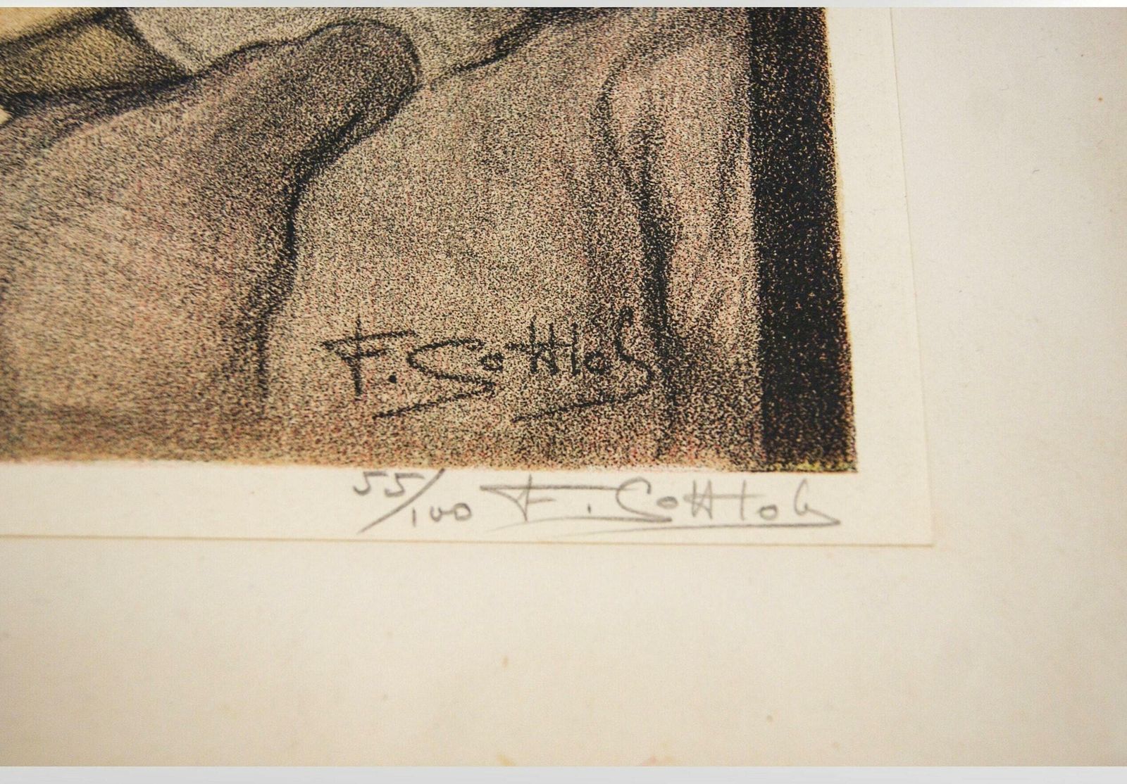 1930s Lesbian Couple Semi Nude Painting, Colour Lithograph On Paper 55/100 Artist Signed photo vintage