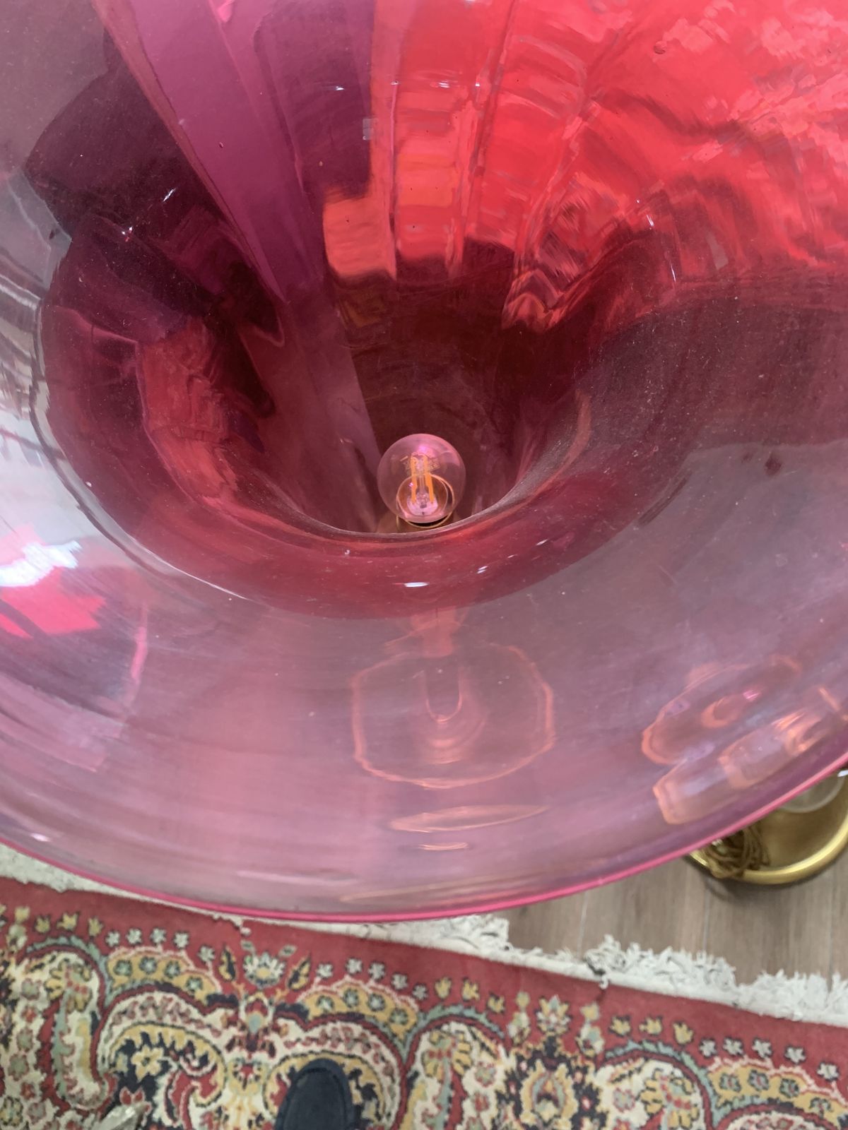 A Pair Of Mid Century Cranberry Glass Trumpet Floor Standing Lights photo buy