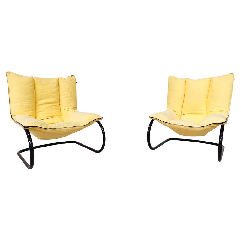 Pair Of Yellow Italian Mid Century Modern Armchairs