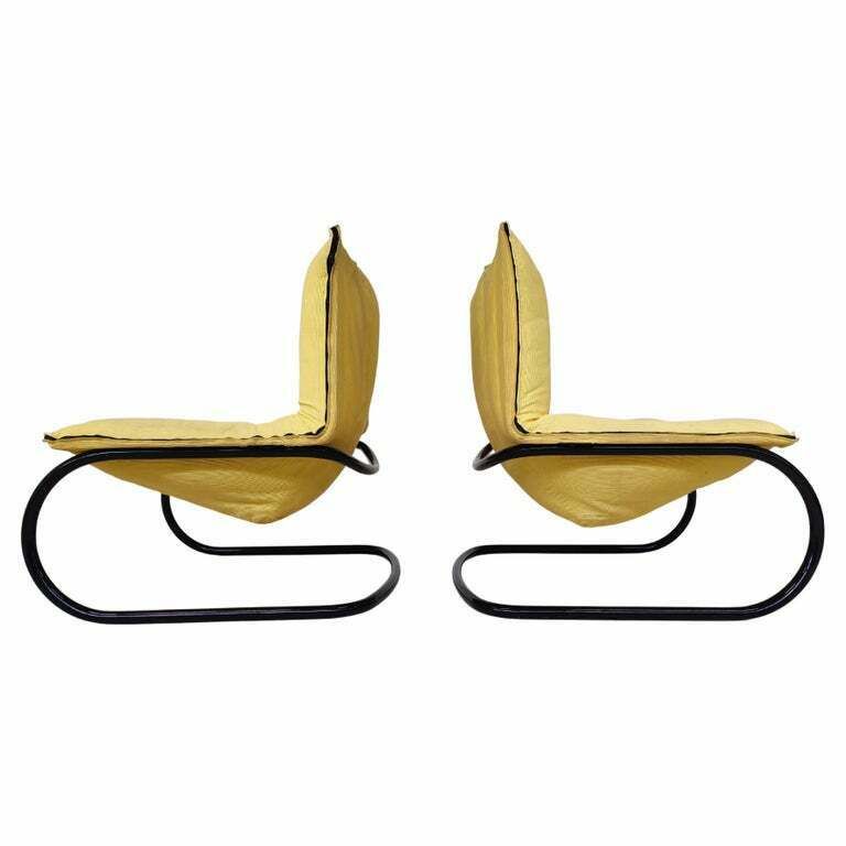 Pair Of Yellow Italian Mid Century Modern Armchairs photo Furniture