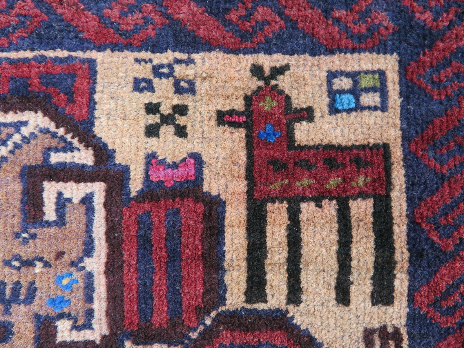 photo furniture Antique Baluch Rug. Comical Animal Motifs. Baluch Tribes Of Herat. West Afghanistan.152cm X 86cm.