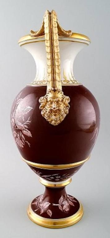 Large Antique B&G Bing & Grondahl Vase In Purple With Handles In Gold photo for sale