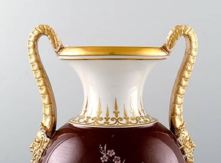Large Antique B&G Bing & Grondahl Vase In Purple With Handles In Gold photo Home Decor