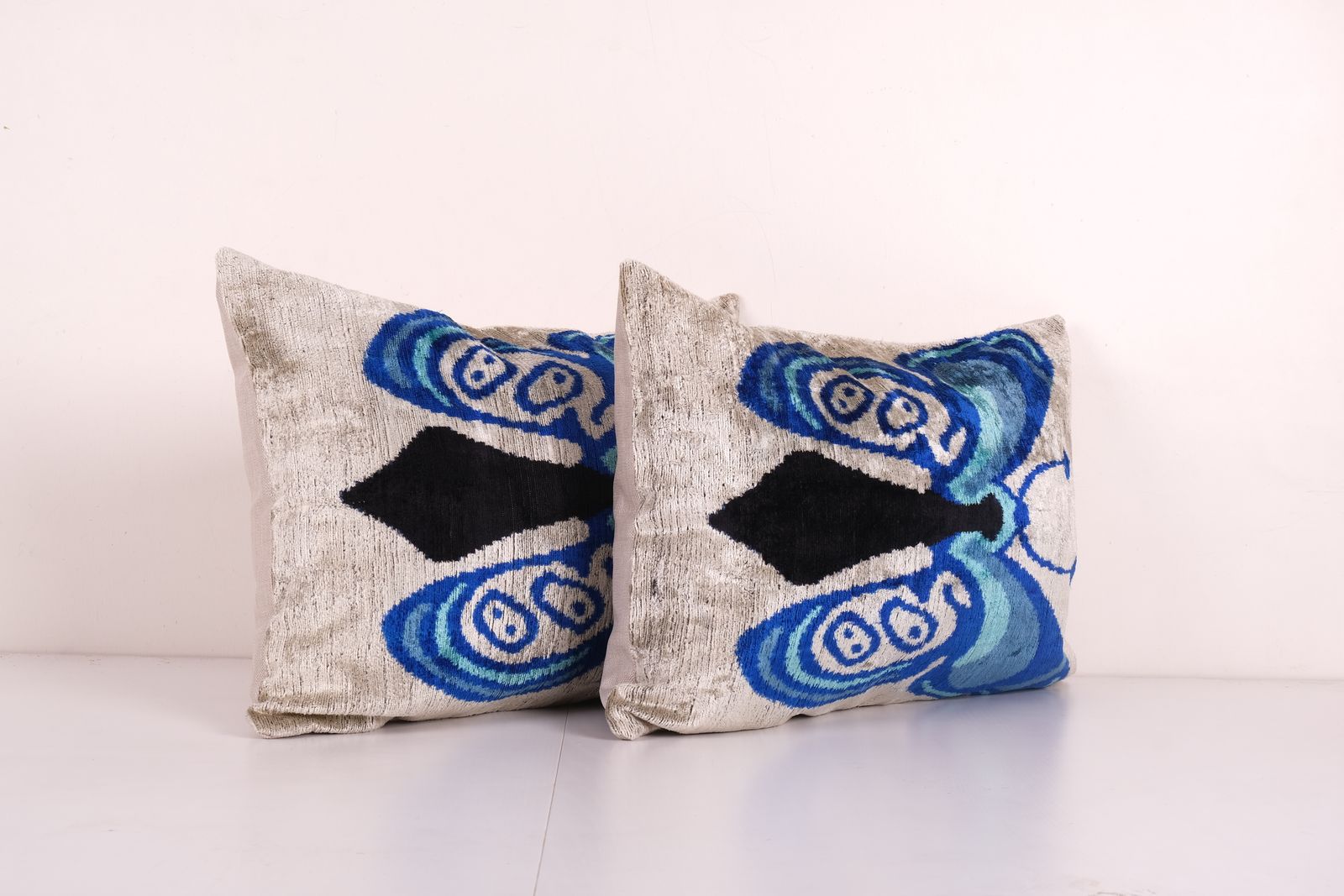 Butterfly Ikat Pillow | Handloom Silk Lumbar Cushion Cover | Animal Pattern Velvet Lumbar Pillows 16'' X 24'' photo for sale