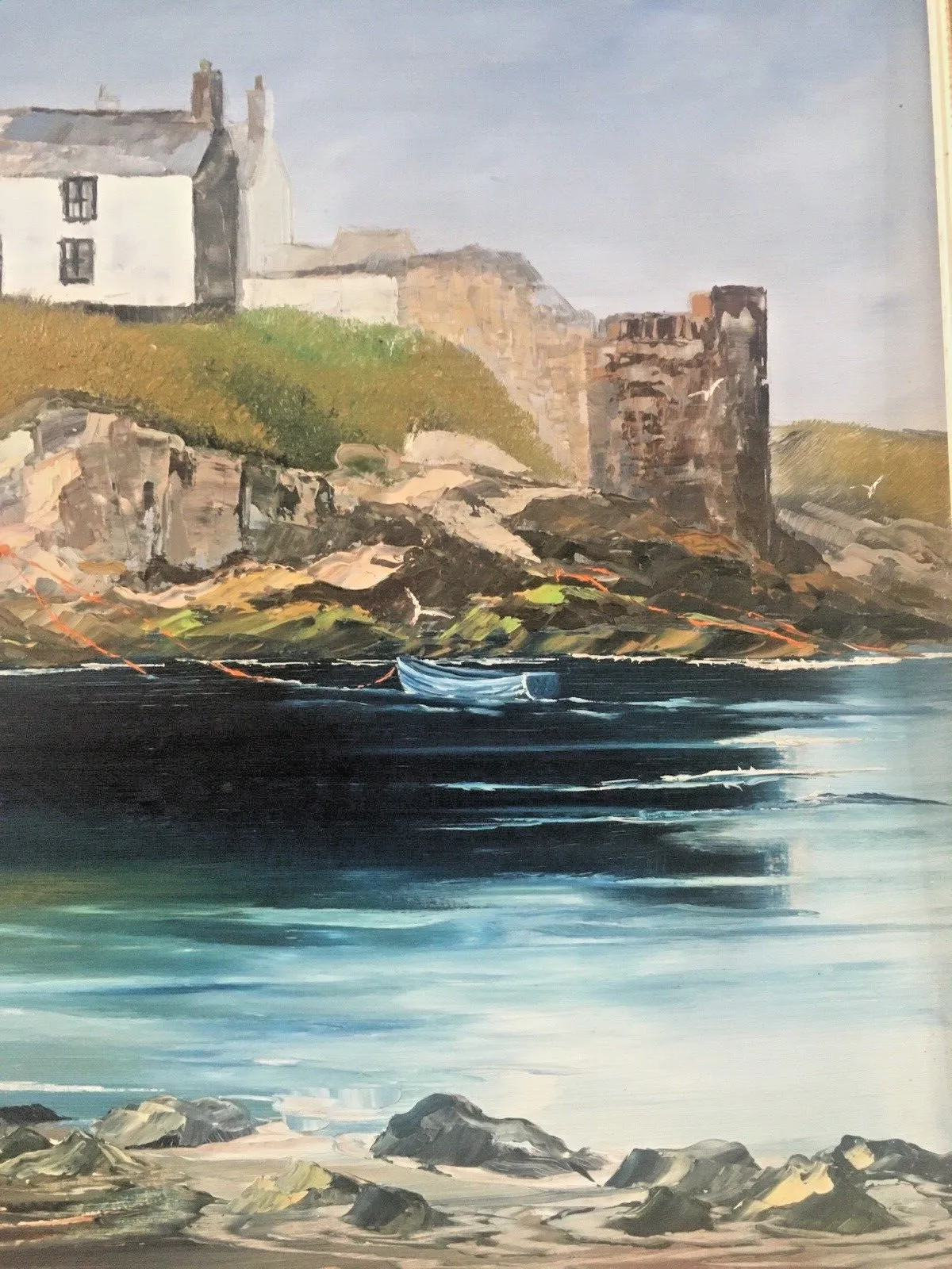 Original Jill Mickle Framed Oil Painting Newry Beach Holyhead Anglesey Port Boat photo vinterior