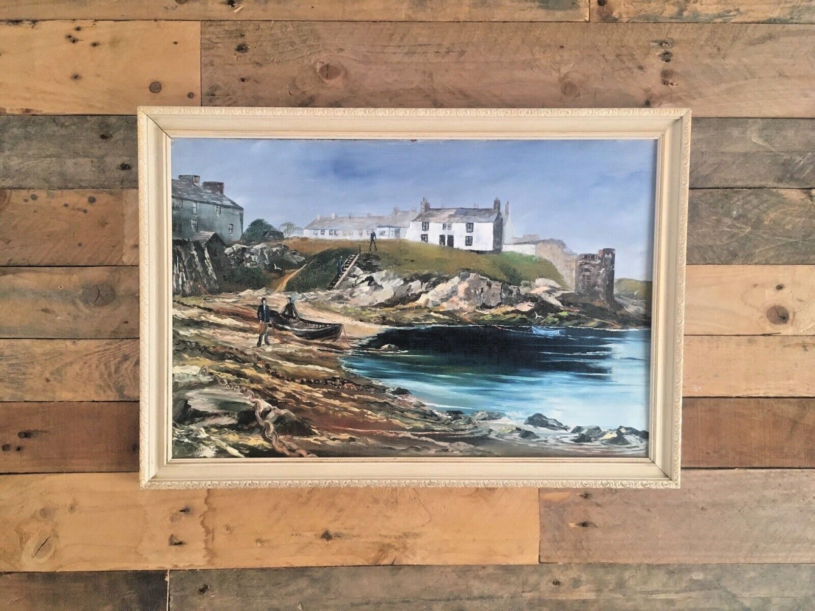 photo furniture Original Jill Mickle Framed Oil Painting Newry Beach Holyhead Anglesey Port Boat