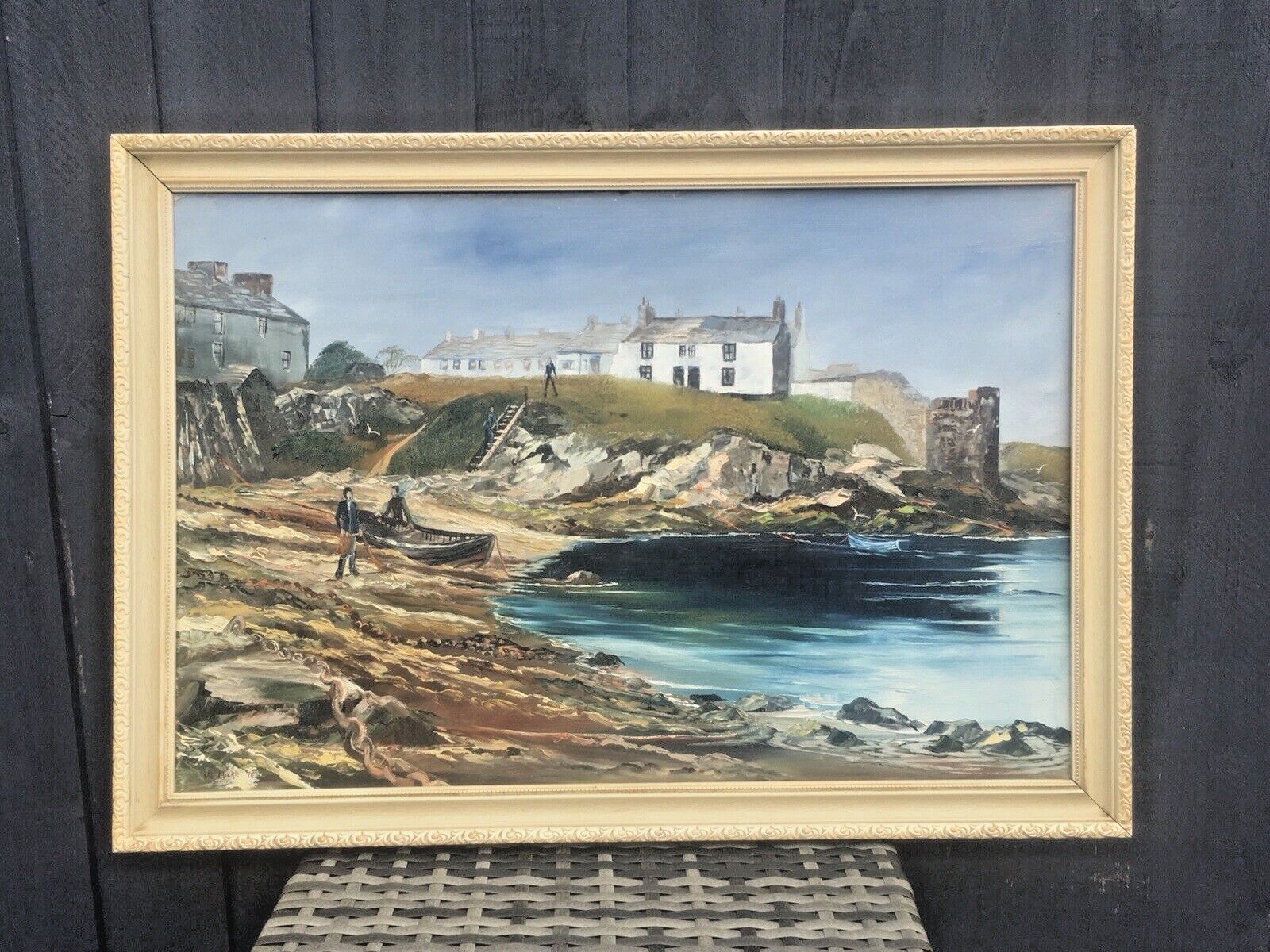 Art Original Jill Mickle Framed Oil Painting Newry Beach Holyhead Anglesey Port Boat photo