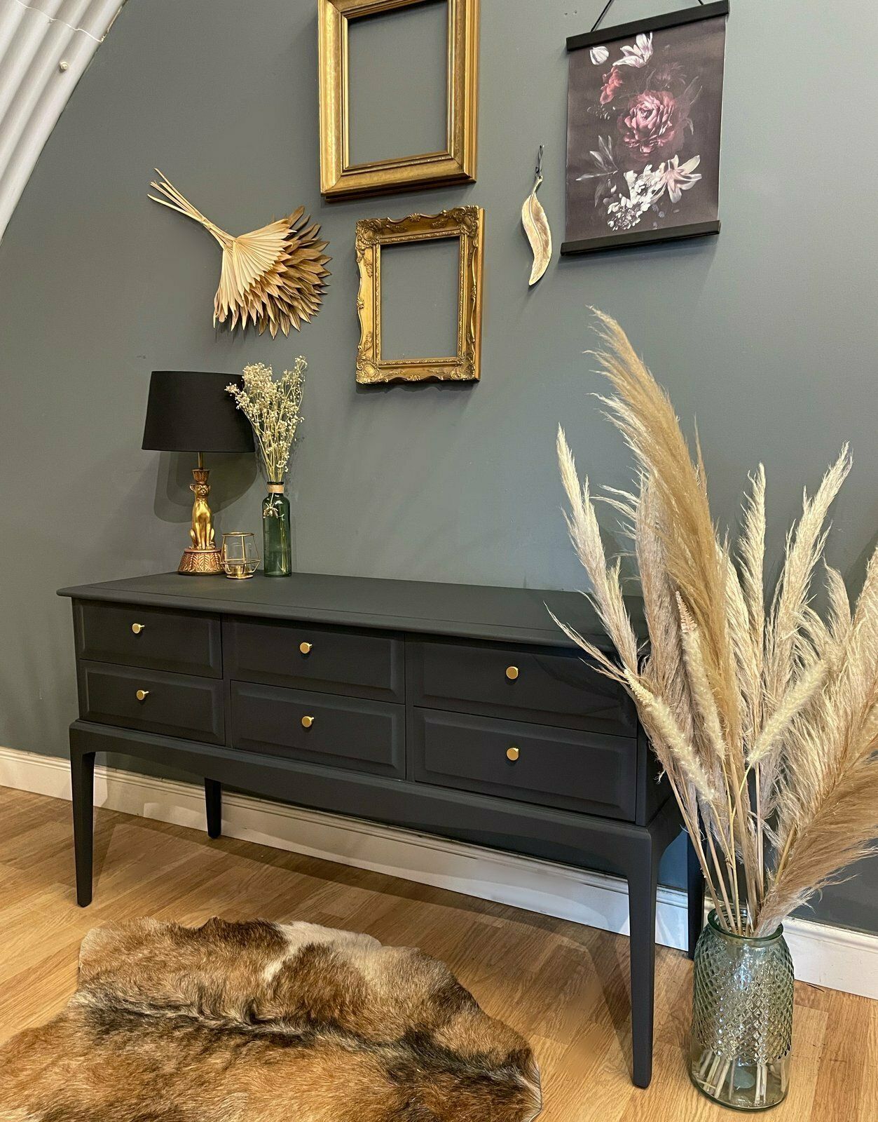 Dark Grey 6 Drawers Stag Console/Sideboard