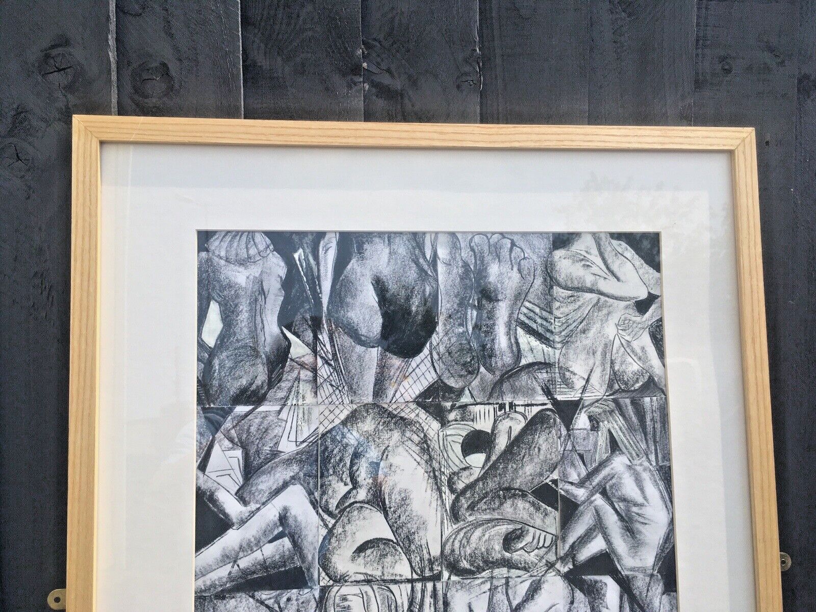 Large Black & White Human Body Nude Framed Collage Acrylic Painting Cubism photo Art