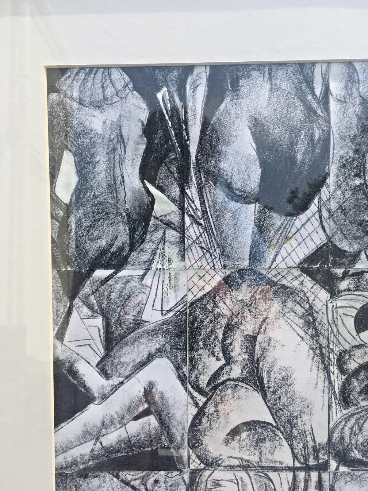 Large Black & White Human Body Nude Framed Collage Acrylic Painting Cubism photo vinterior