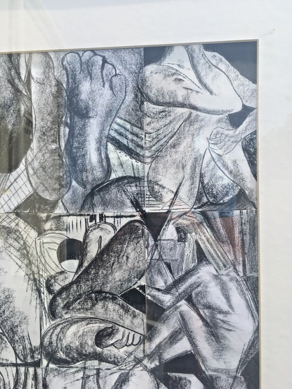 Large Black & White Human Body Nude Framed Collage Acrylic Painting Cubism photo buy