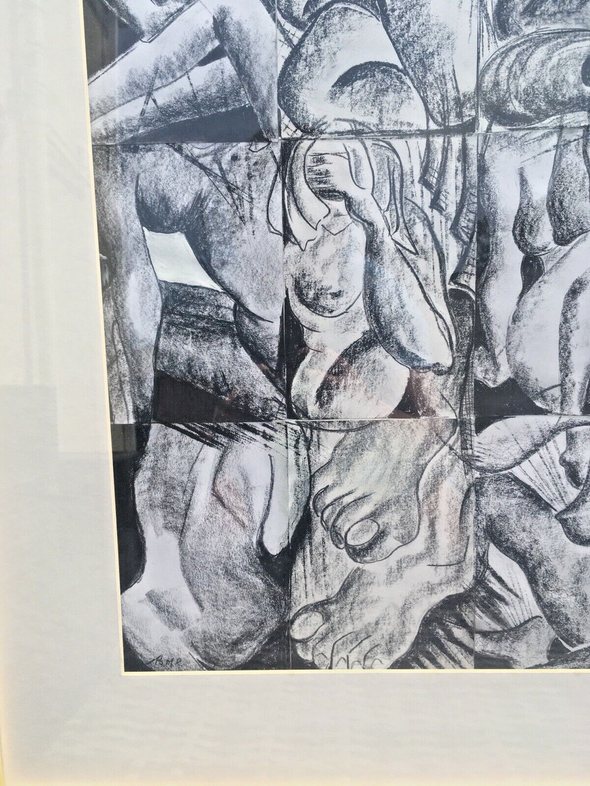 Large Black & White Human Body Nude Framed Collage Acrylic Painting Cubism photo vintage