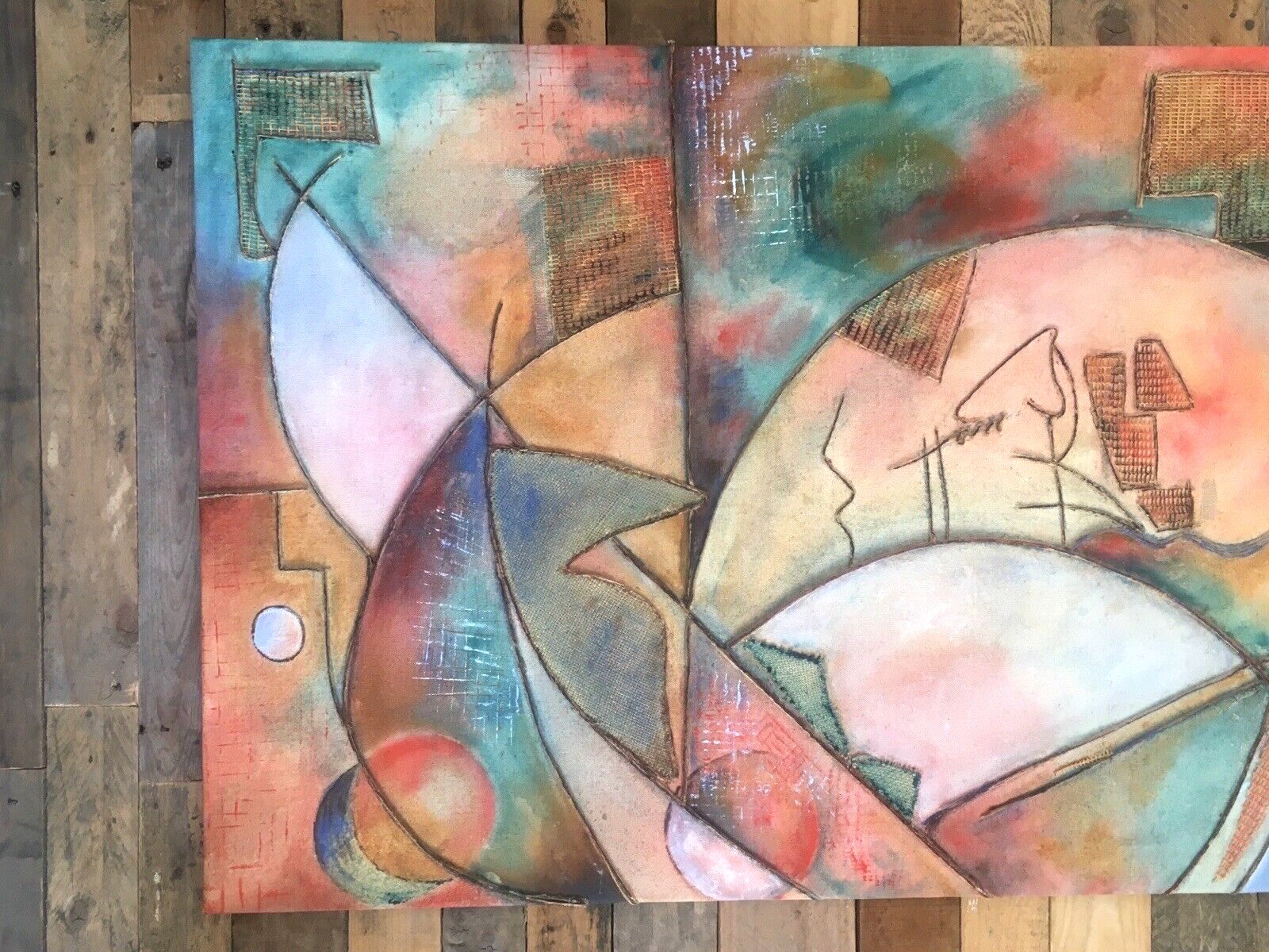 Huge 4.5ft Mid Century Modern Style Memphis Pop Art Abstract Geometric Painting photo furniture